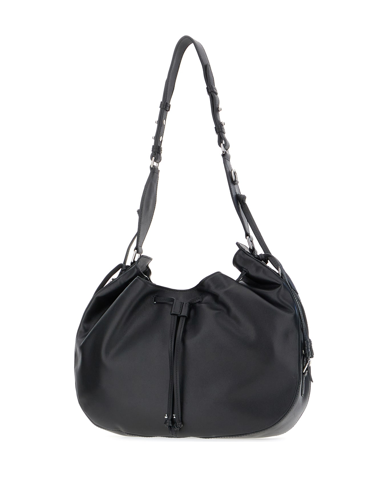 Isabel Marant Black Leather Hobo Bolton Shoulder Bag - BLACK/SILVER