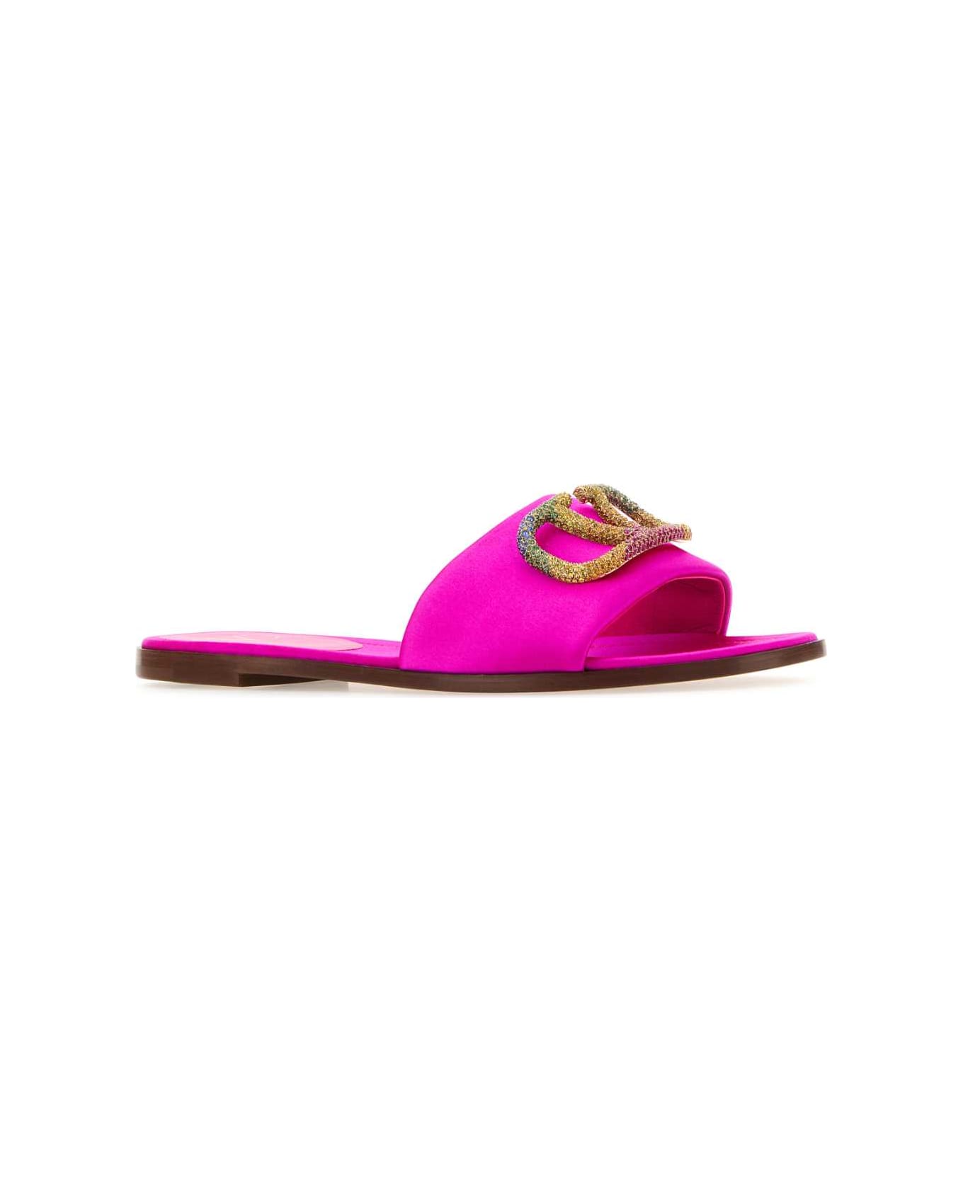 Valentino Garavani Fuchsia Satin Valentino Garavani Escape Slippers - PINKPPMULTICOLOR