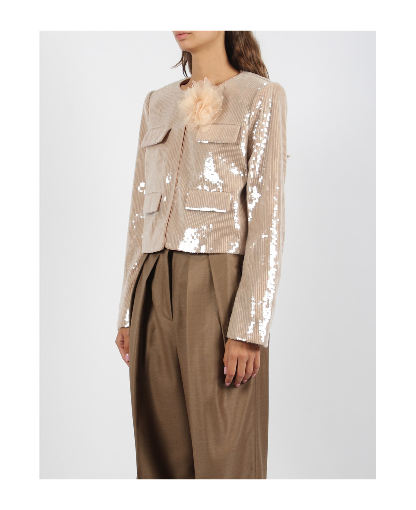 self-portrait Champagne Sequin Jacket - Nude & Neutrals