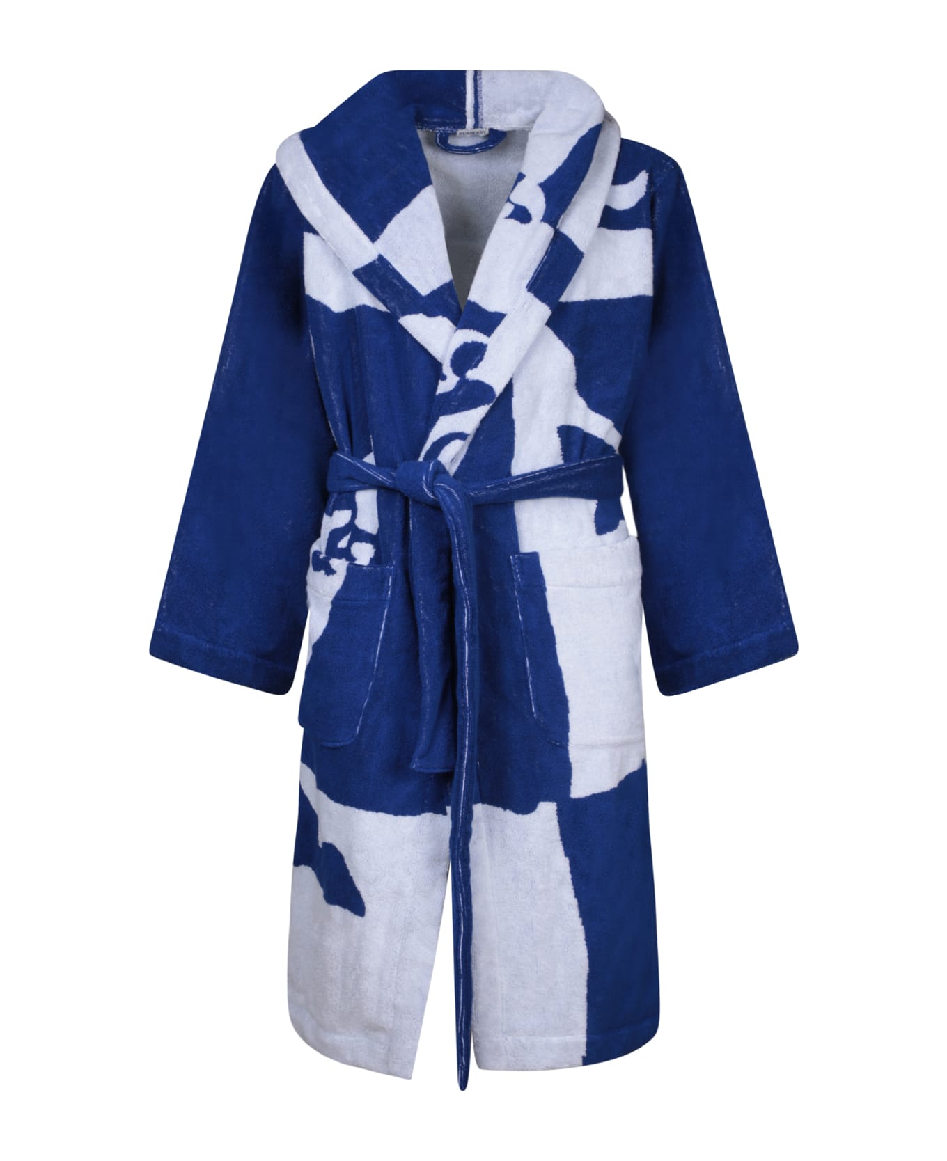 Burberry Split Ekd Blue White Bathrobe - White