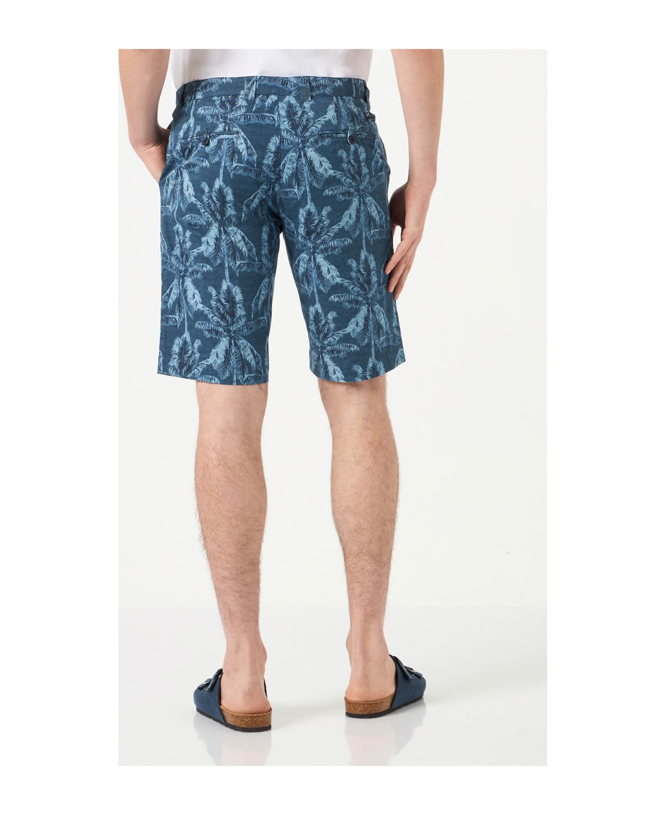 MC2 Saint Barth Man Cotton Bermuda With Palm Print - BLUE