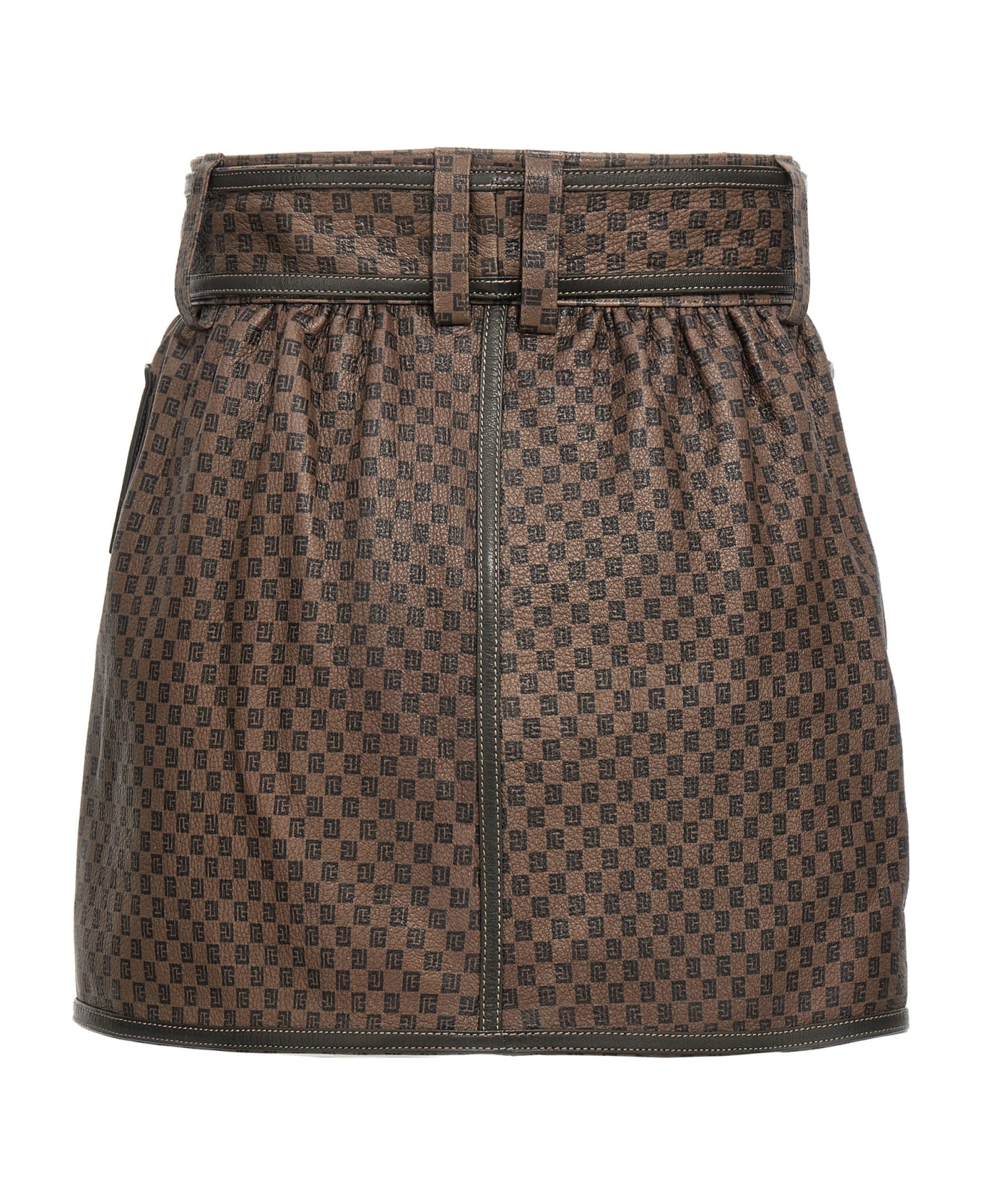 Balmain Monogram Miniskirt - Brown