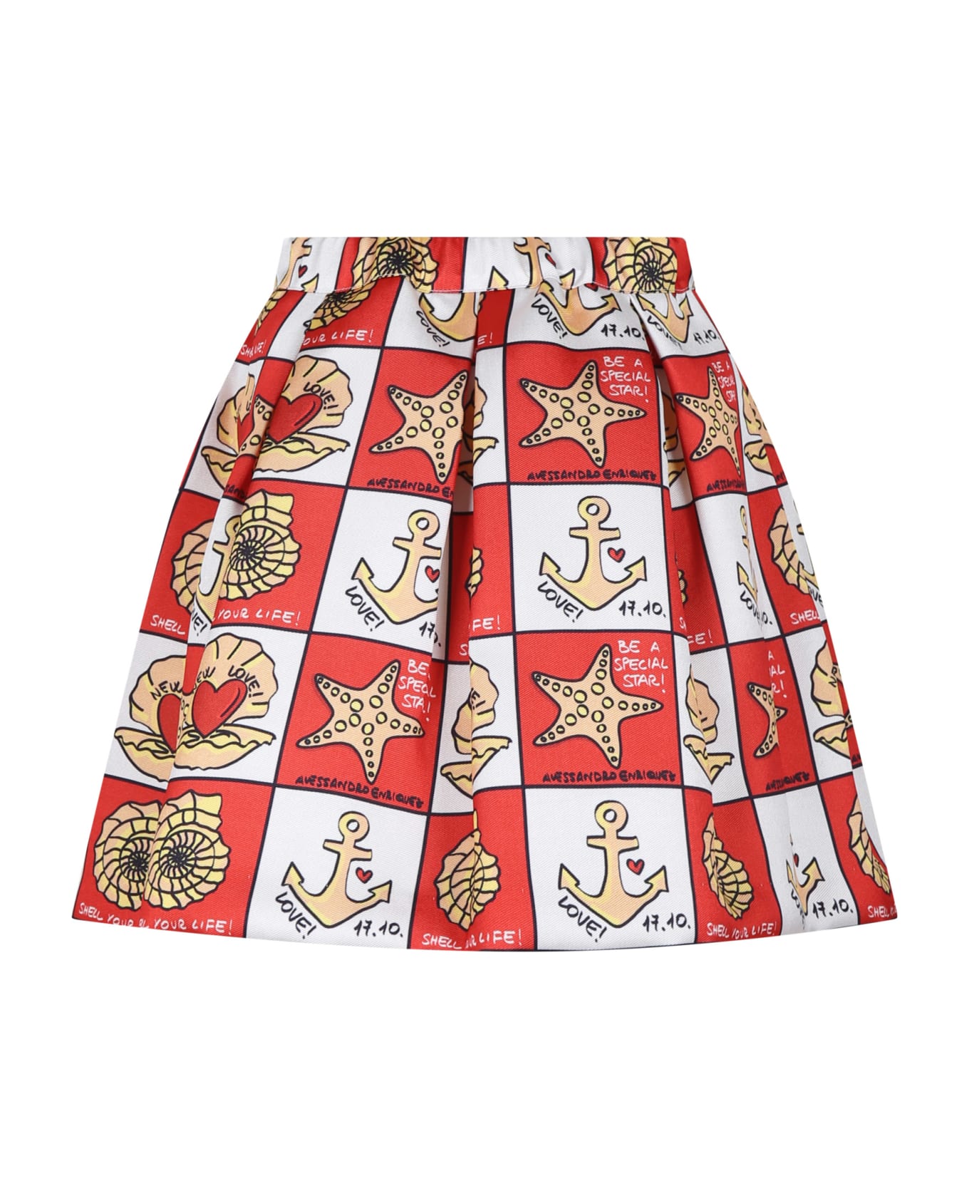 Alessandro Enriquez Red Skirt For Girl With Pop Print - Red