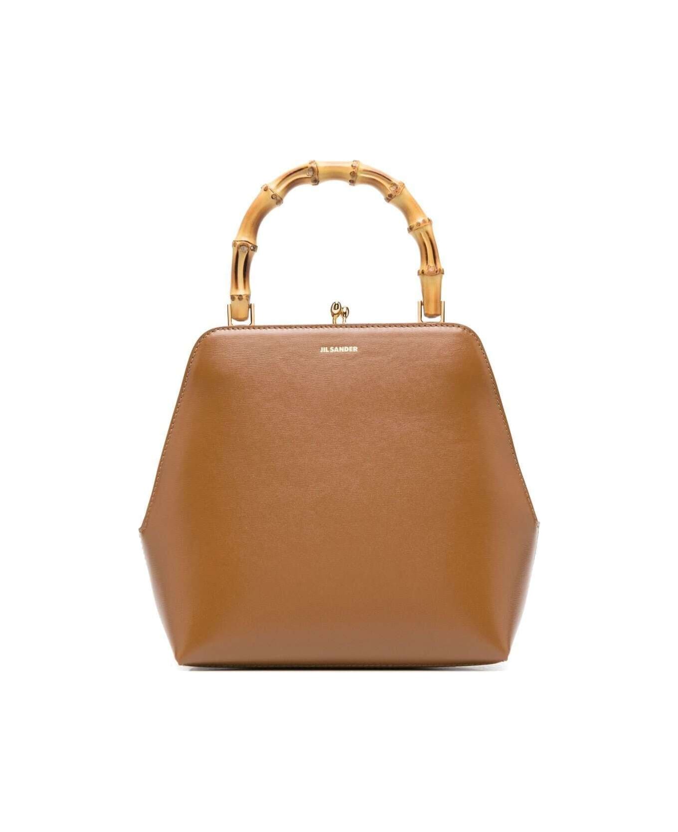 Jil Sander Brown Goji Square Handbag With Bamboo Handle In Leather Woman - Brown