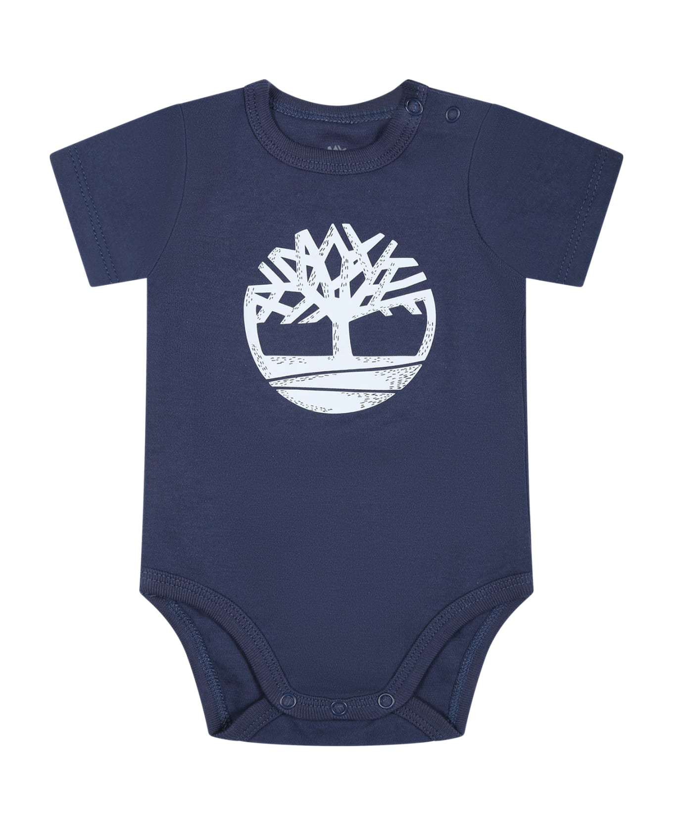 Timberland Blue Bodysuit Set For Baby Boy With Logo - Blue