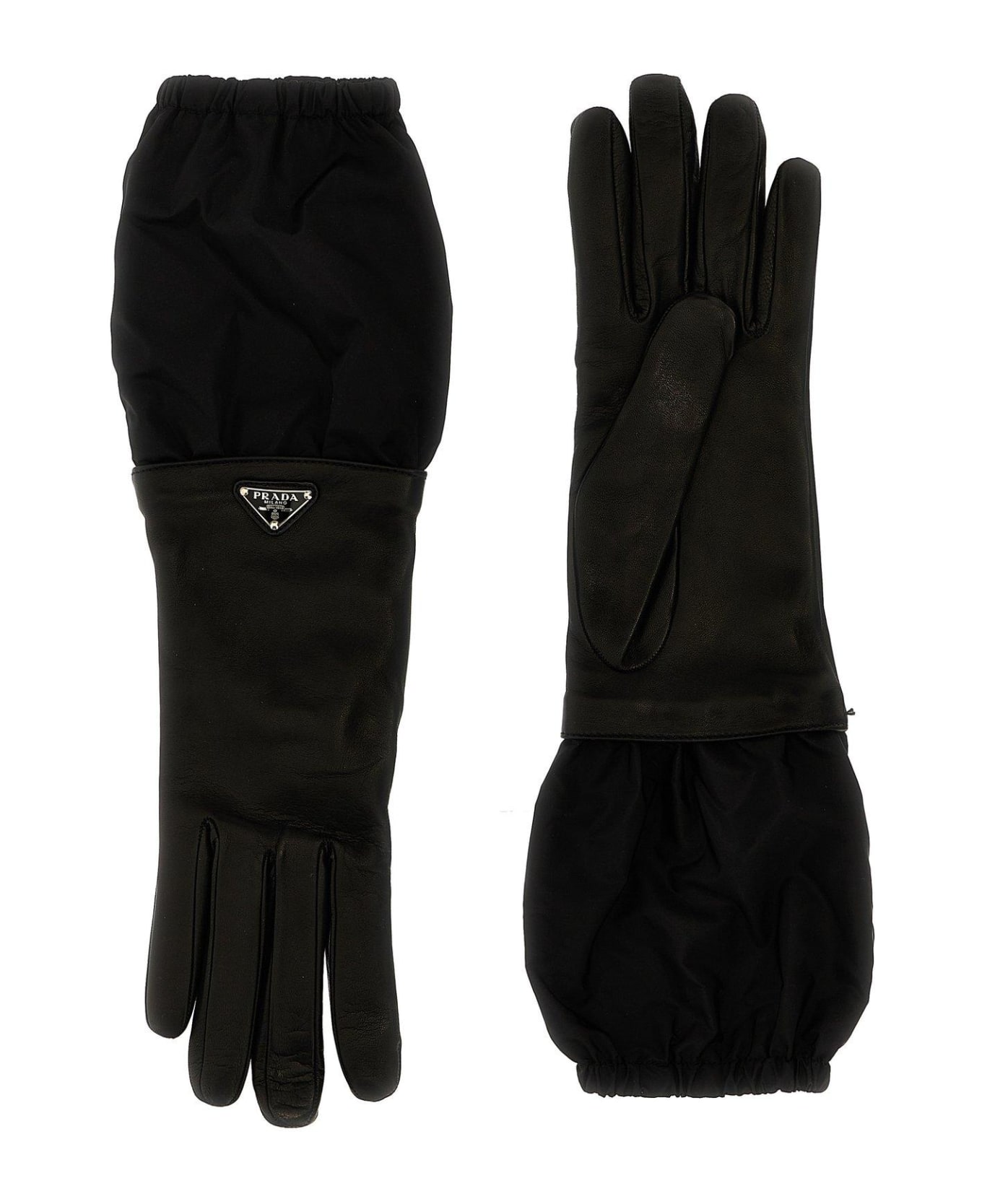 Prada Enamel-logo Panelled Gloves - NERO 1