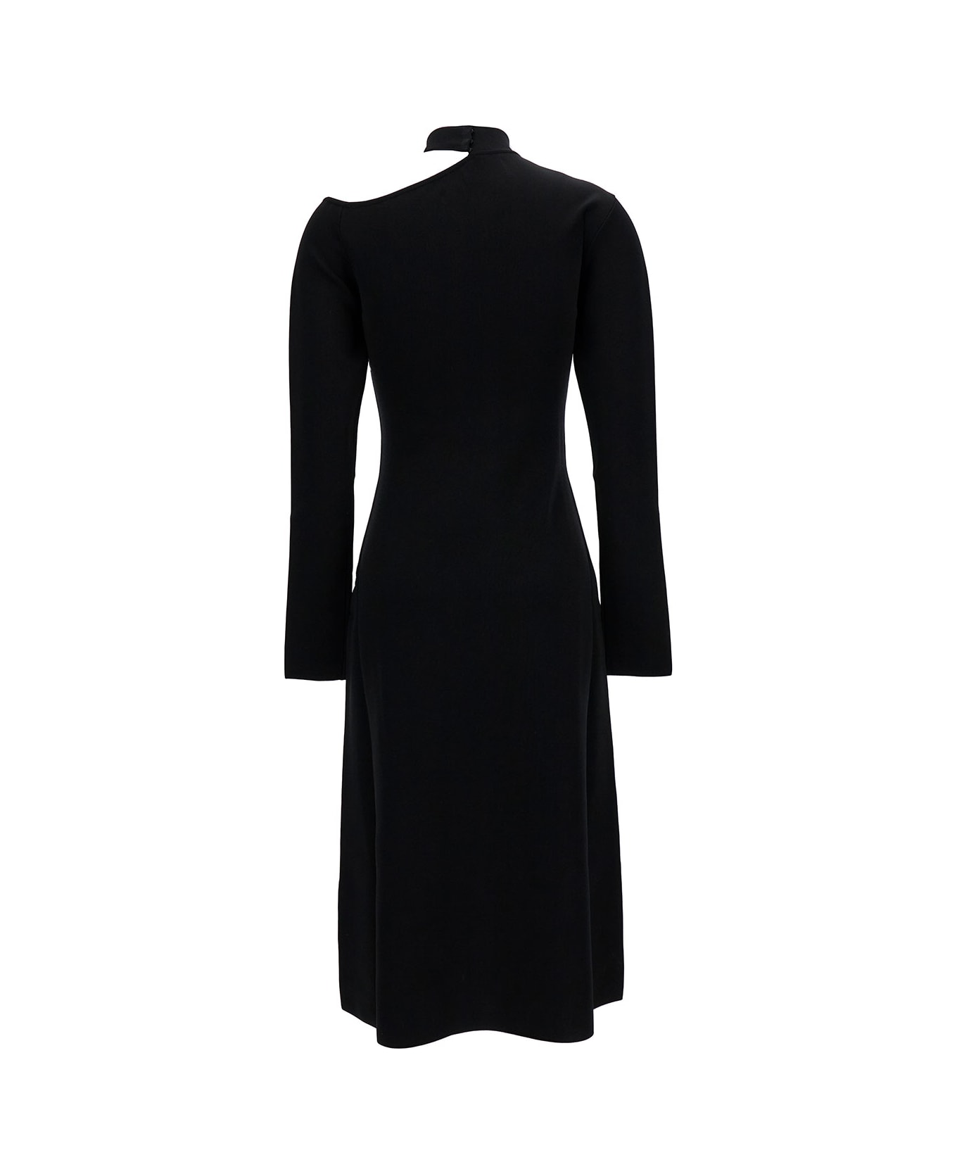 Ferragamo Midi Black Dress With Cut-out And Long Sleeve In Viscose Blend Woman - Black ワンピース＆ドレス