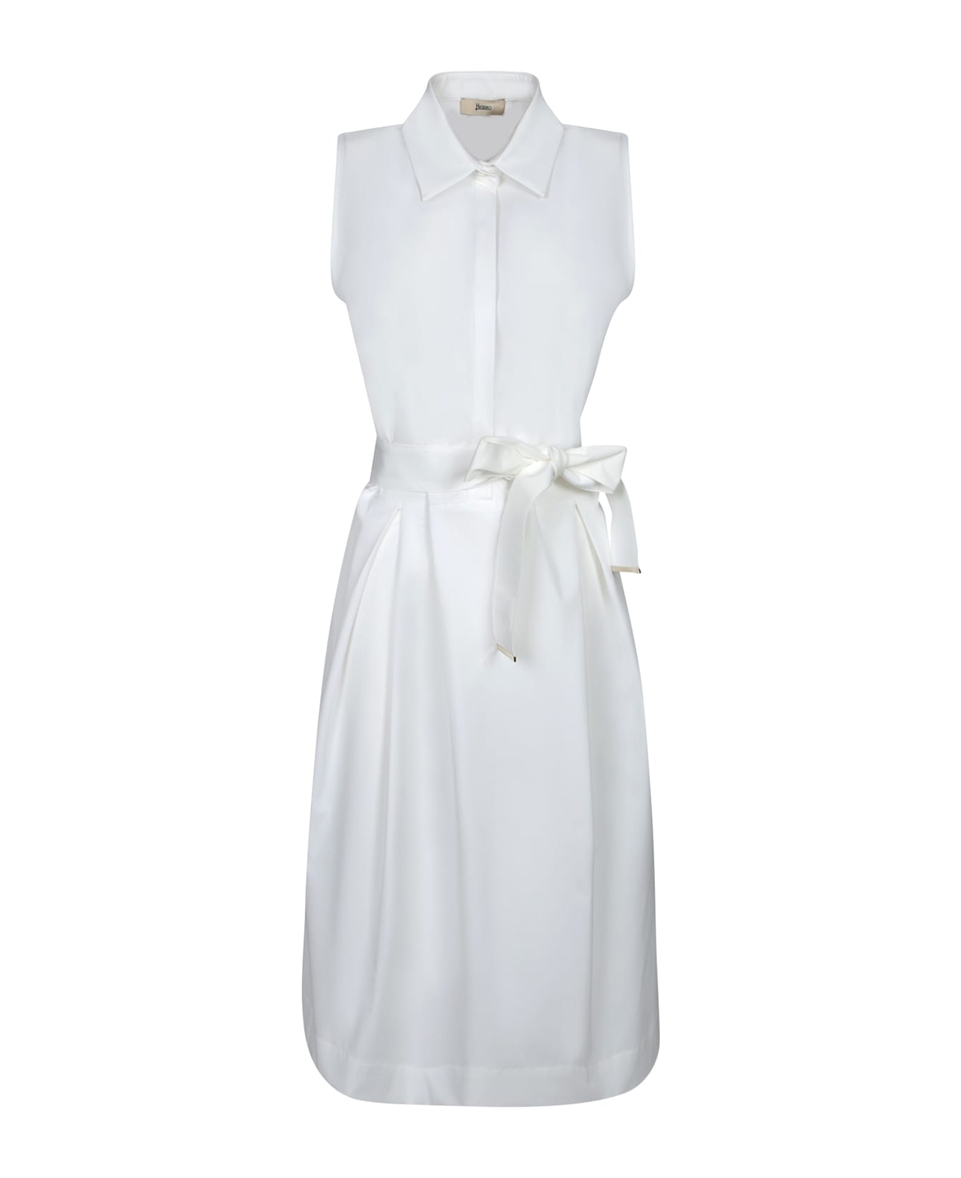 Herno White Sleeveless Dress With Classic Collar And Adjustable Belt In Tech Fabric Stretch Woman - White