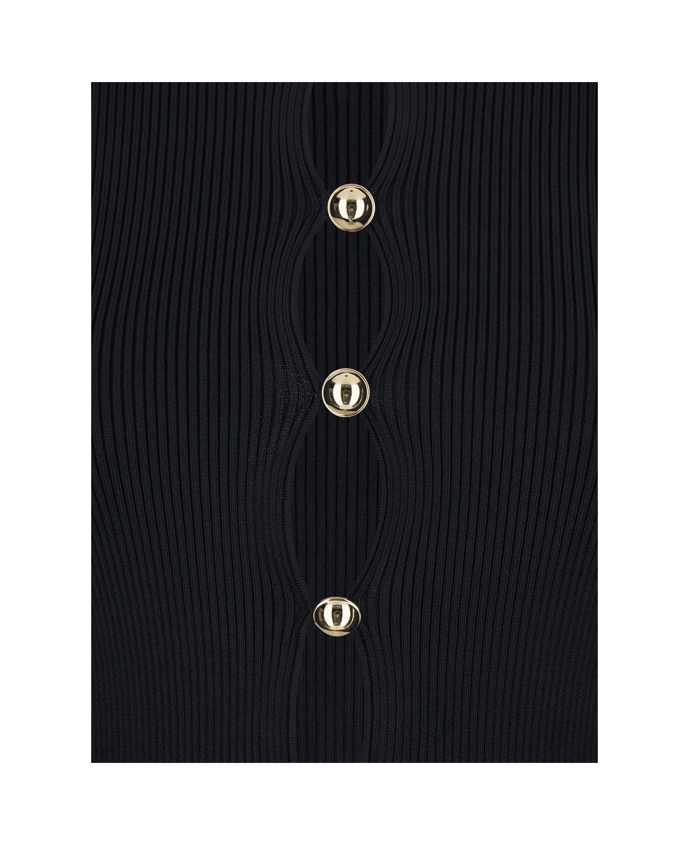 self-portrait Black Button Down Knit Top - Black