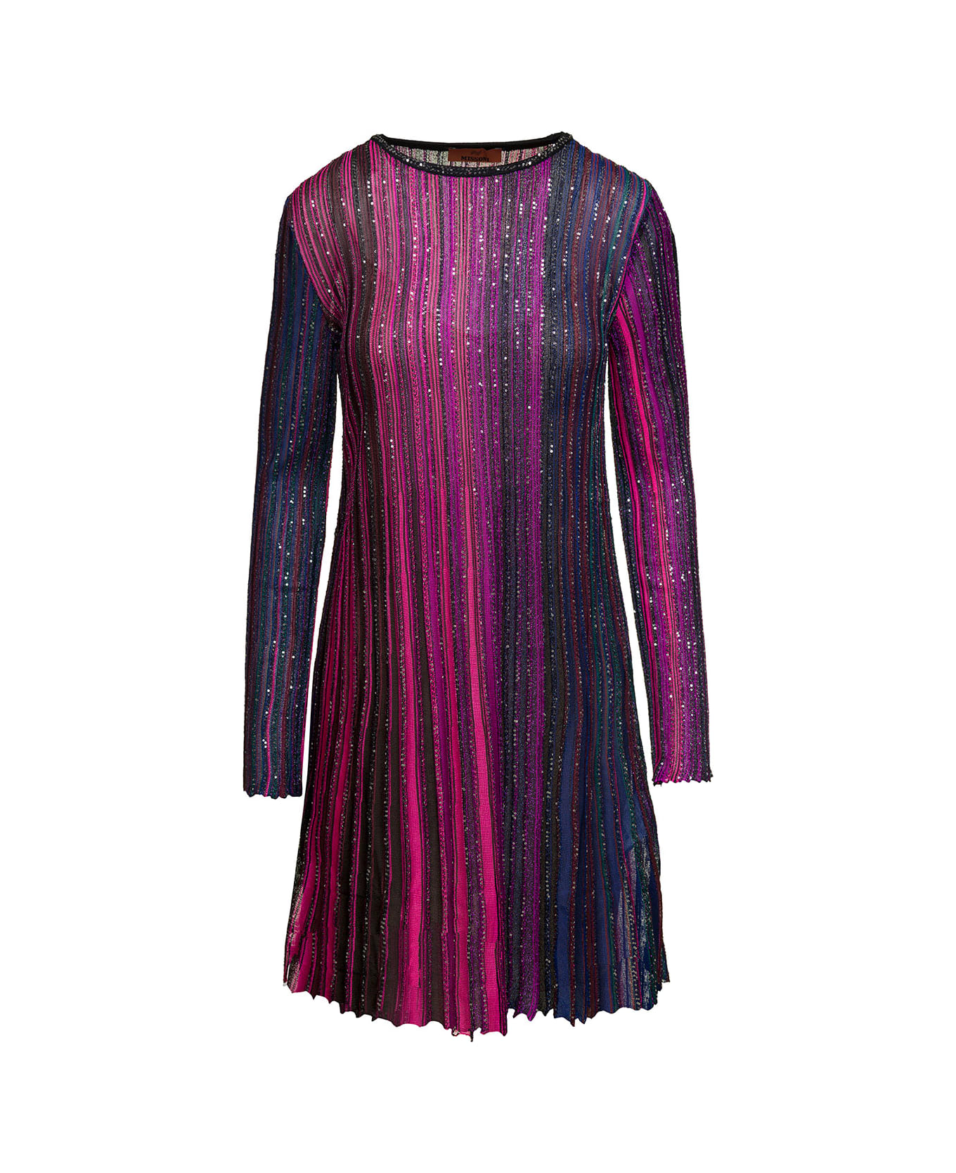 Missoni Multicolor Partialized Knit With Sequin Long Sleeves Mini Dress - N Black Viole