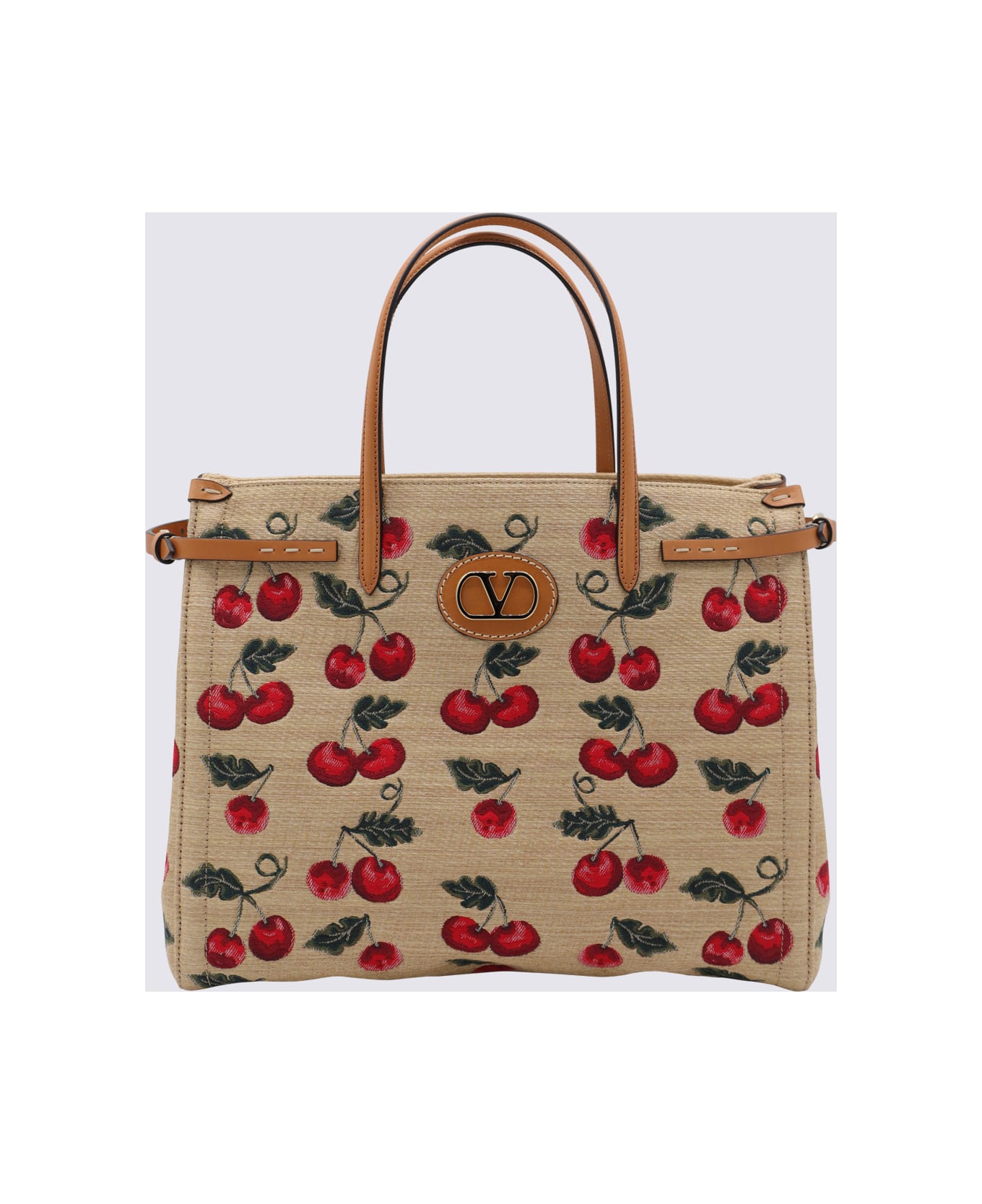 Valentino Garavani Beige Raffia And Leather Medium Antibes Totes - NATURALE/MULTI
