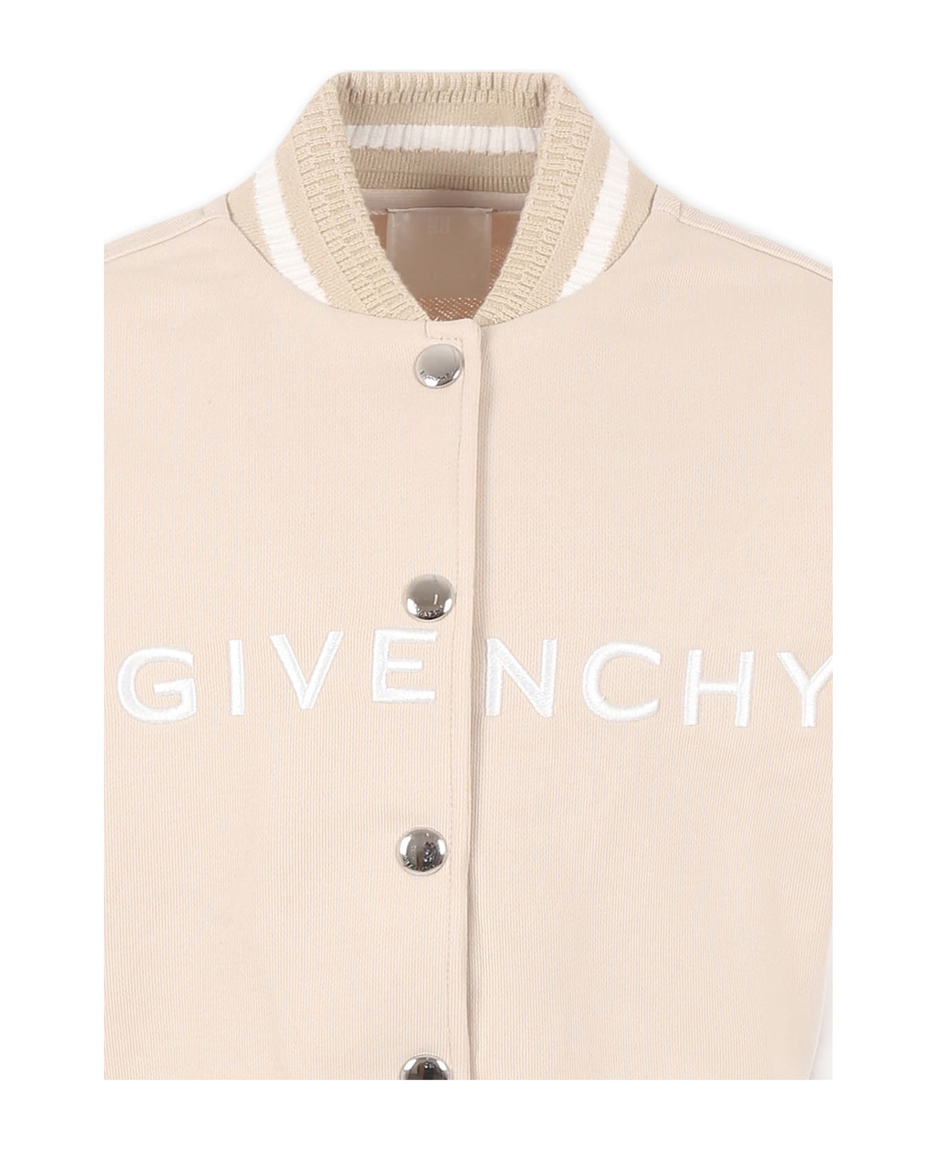 Givenchy Beige Crop Bomber Jacket For Girl With Logo - Beige
