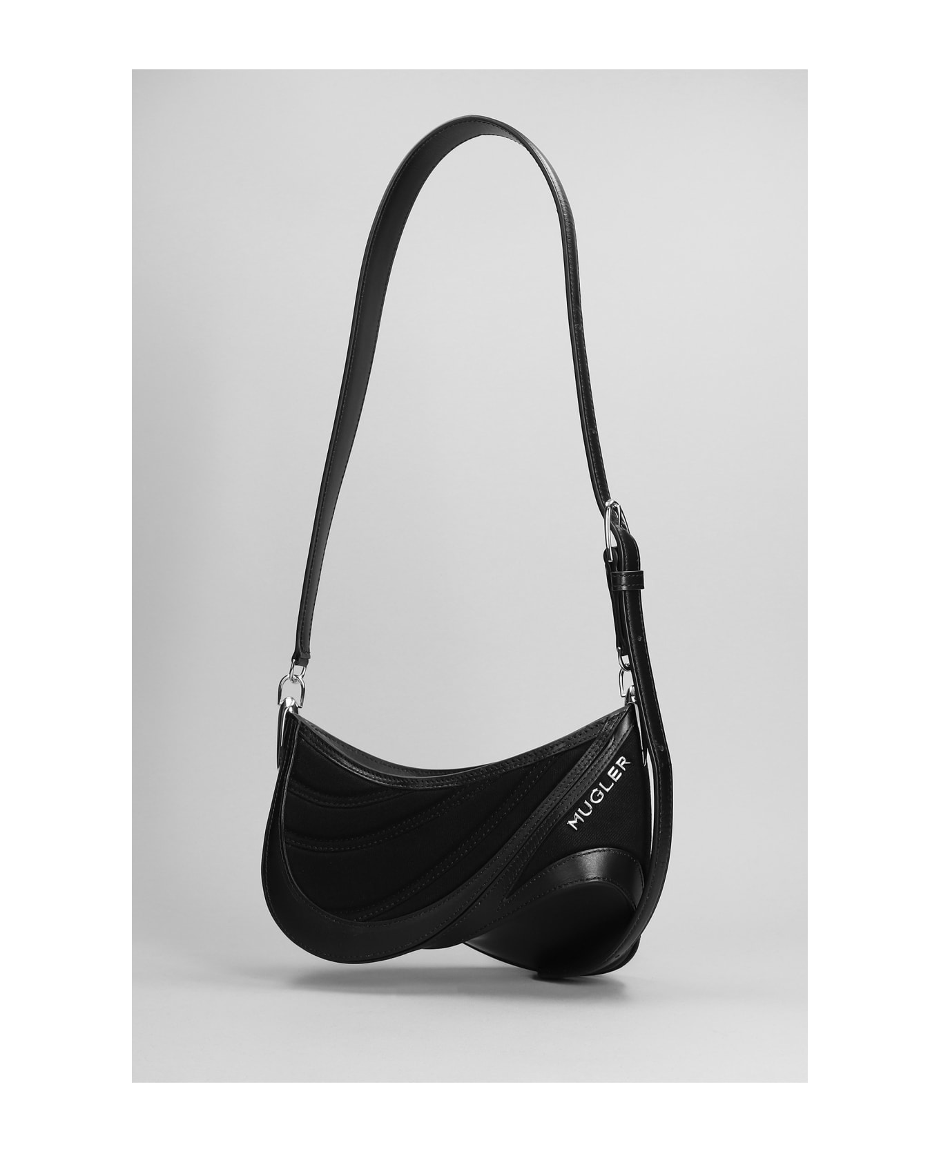 Mugler Shoulder Bag In Black Leather And Fabric - Black