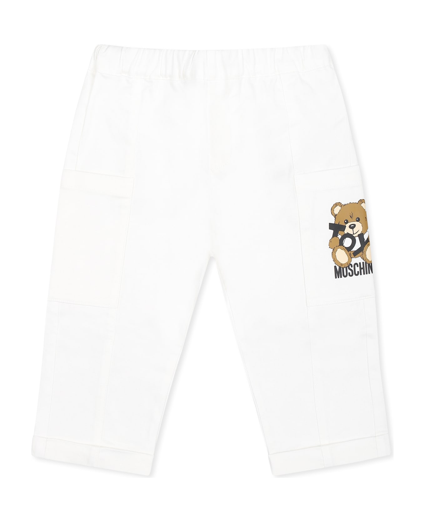 Moschino White Trousers For Baby Boy With Teddy Bear - White