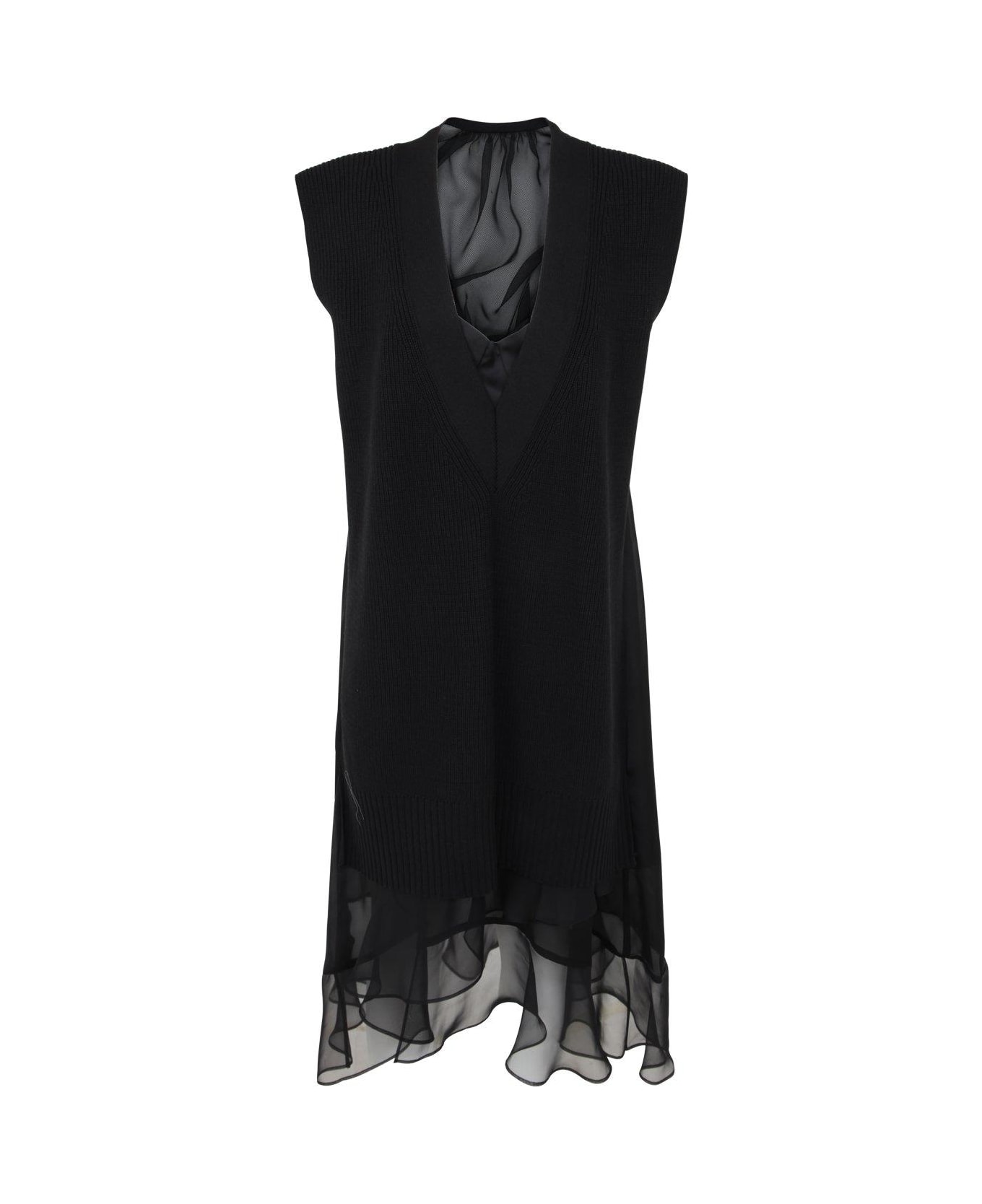 Sacai V-neck Sheer Detailed Dress - BLACK ワンピース＆ドレス