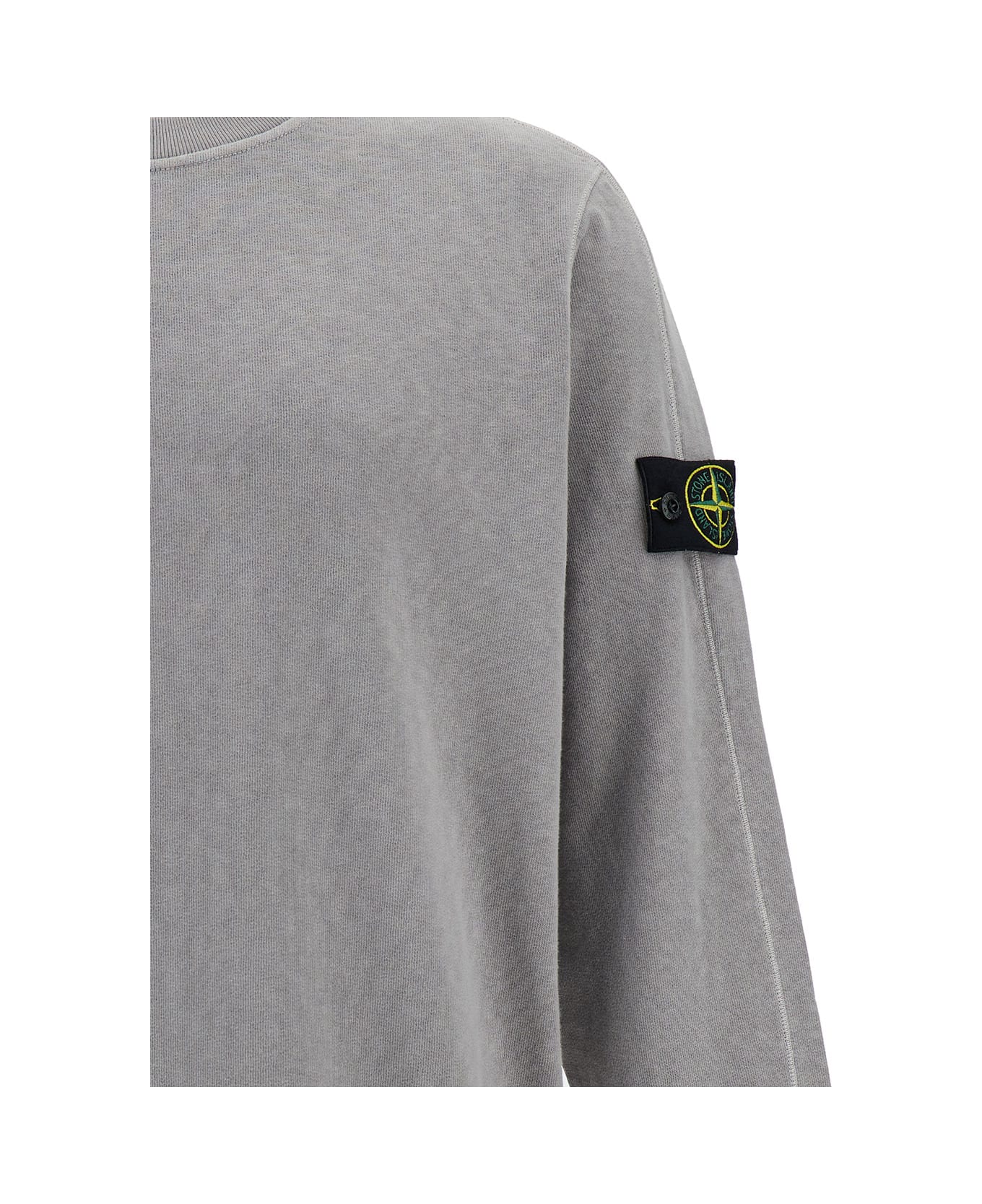 Stone Island Grey Crewneck Sweatshirt With Logo Patch In Cotton Man - Grey フリース