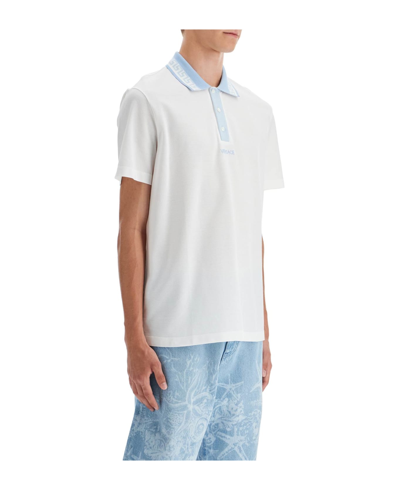 Versace Polo Piquet Fabric And Embroidery - White