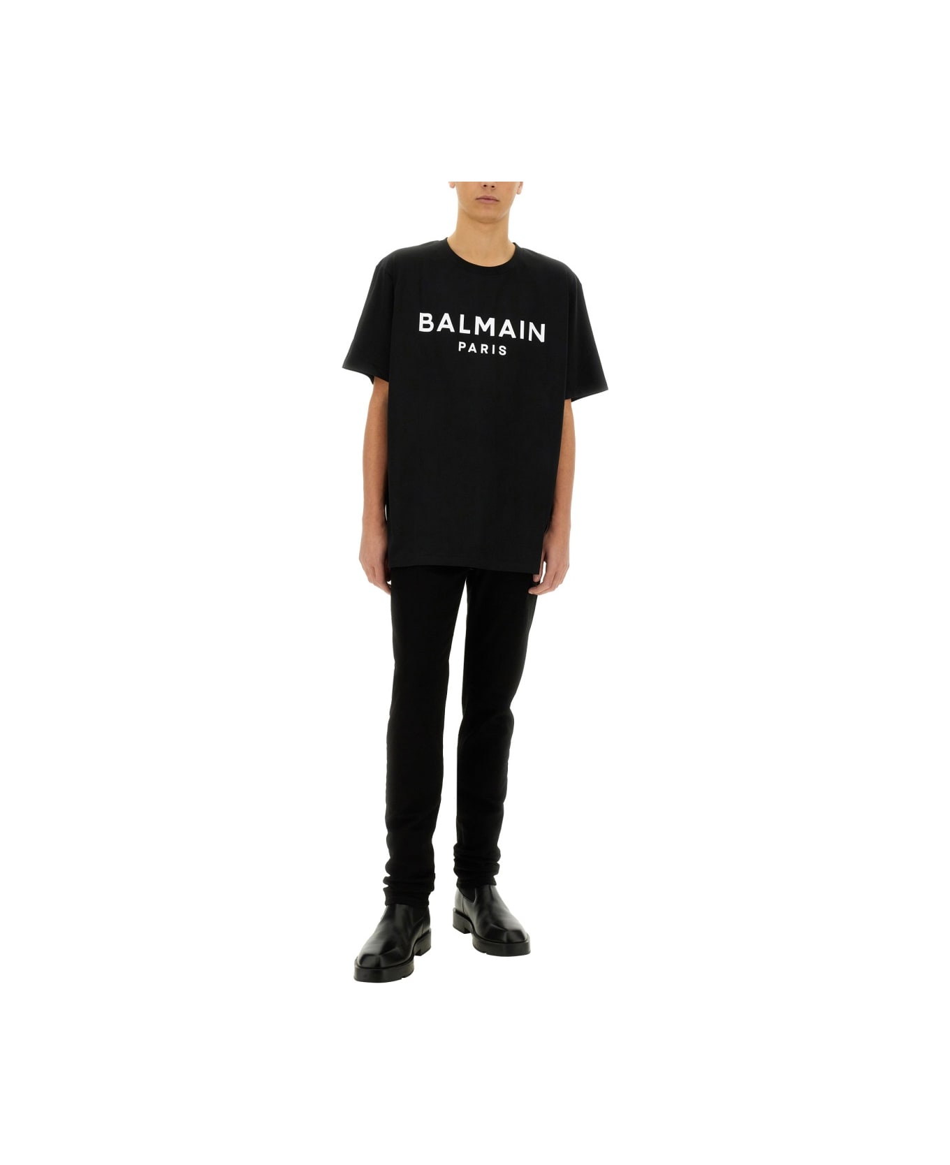 Balmain T-shirt With Logo - Eab Noir Blanc