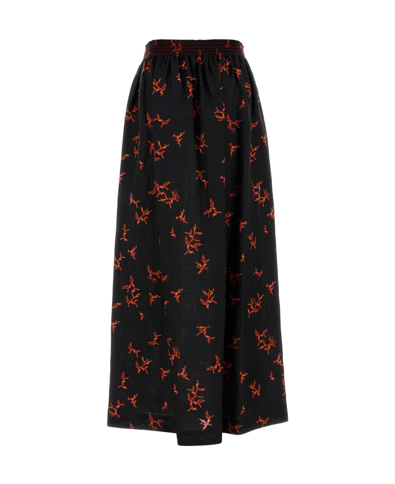 Fendi Printed Linen Skirt - BLACK+MARSALA
