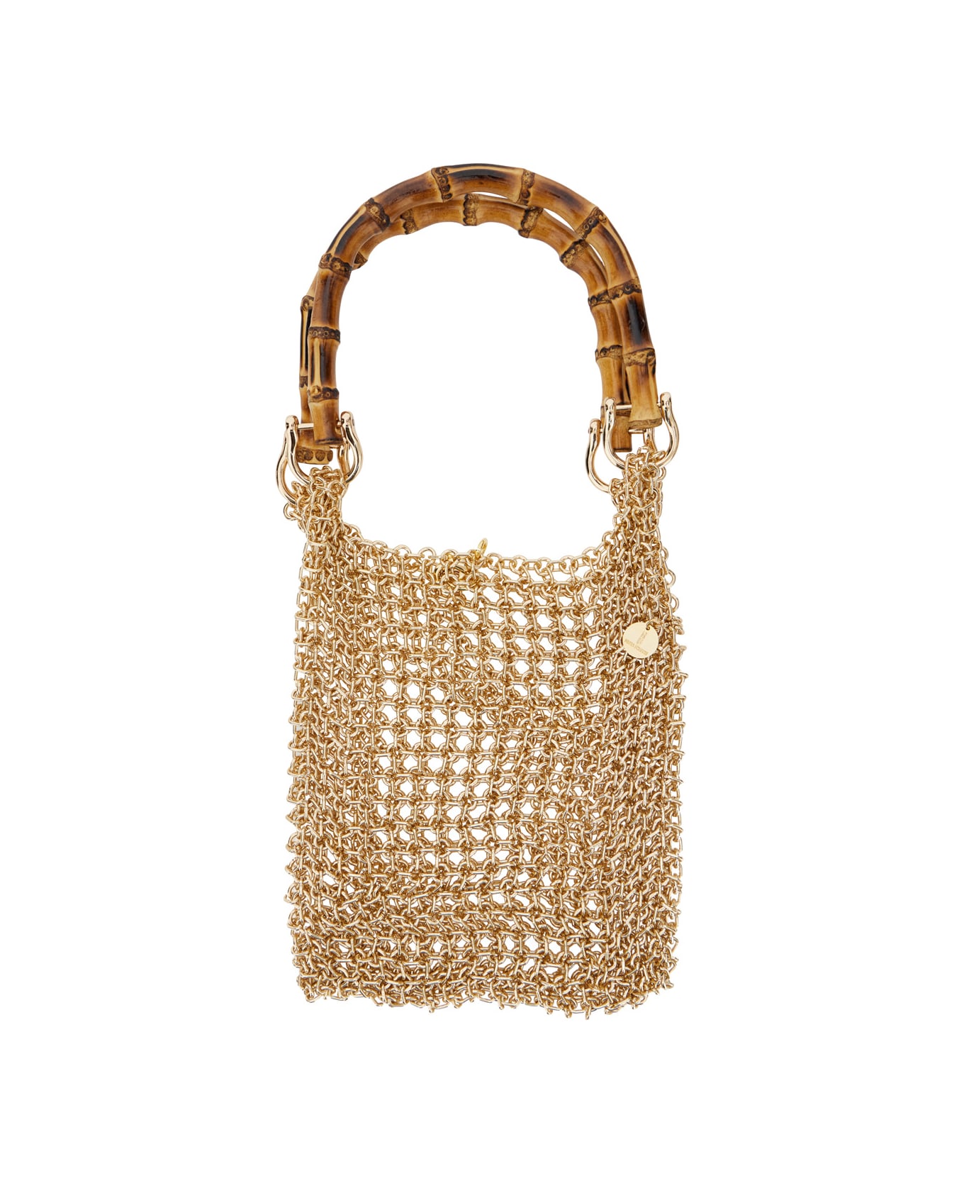 Silvia Gnecchi 
bamboo
 Gold Colored Handbag With Metallic Mesh And Bamboo Handle In Brass Woman - Metallic