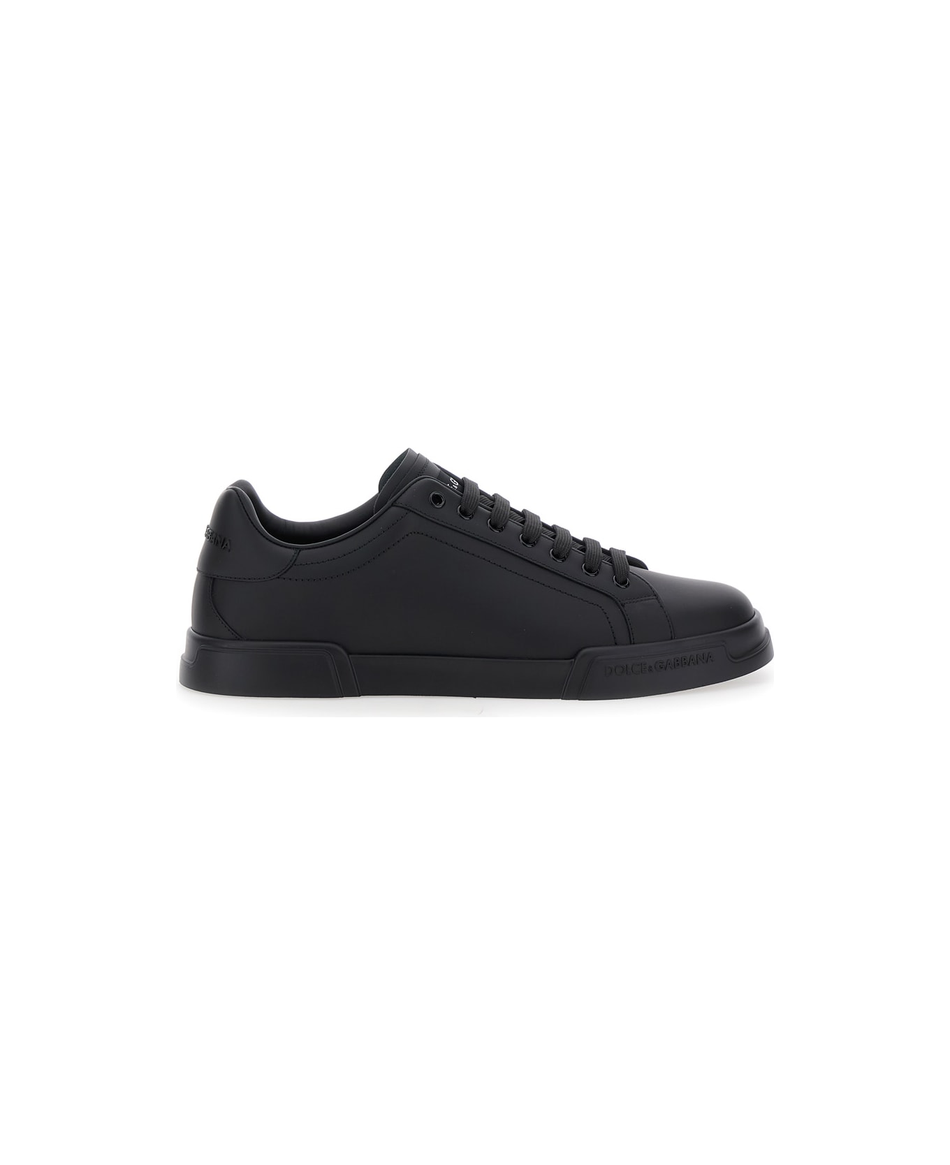 Dolce & Gabbana 'portofino Light' Black Sneakers With Logo Patch On The Tongue And Tonal Logo Lettering On The Heel In Leather Man - Black