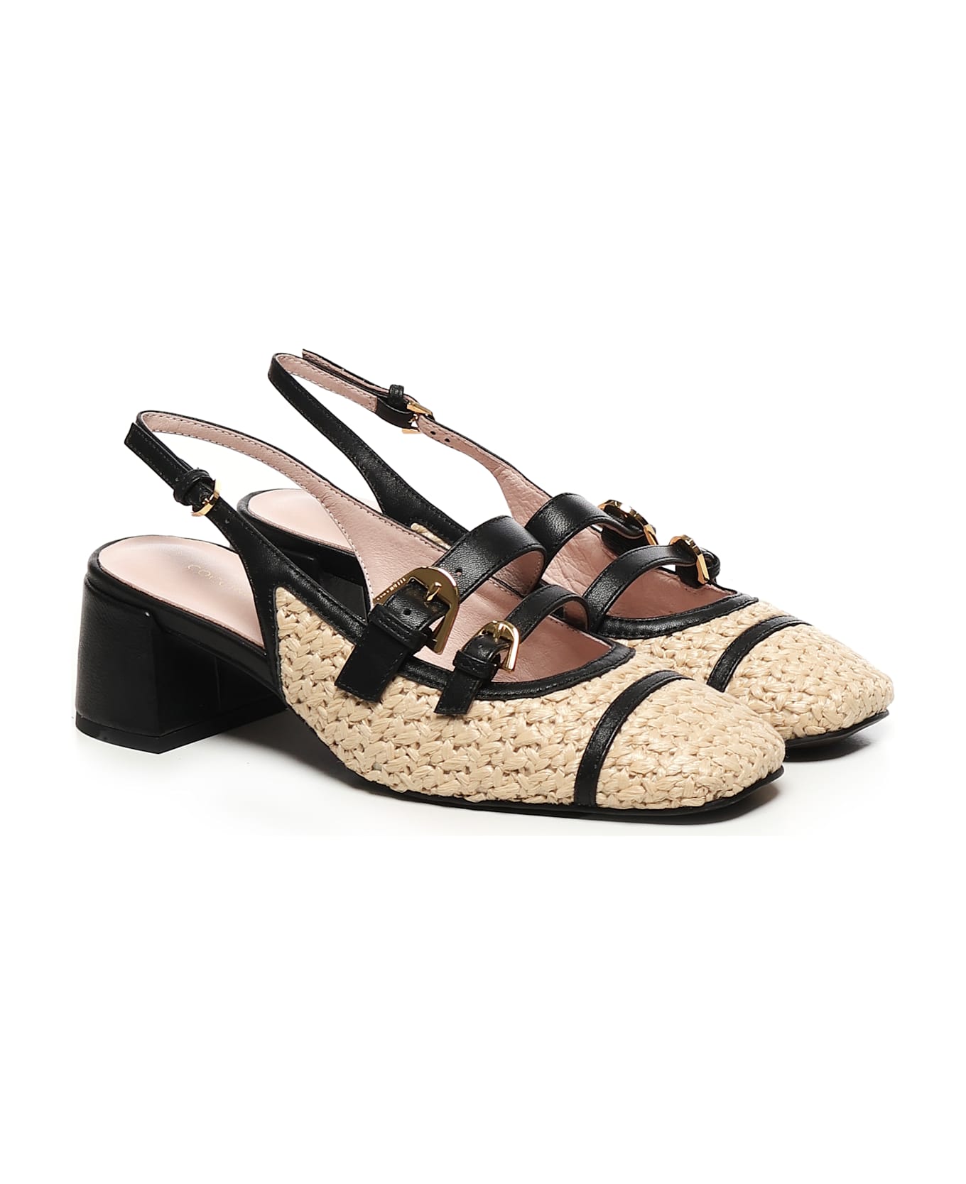 Coccinelle Maia Leather And Crochet Slingback - BEIGEl/BLACK
