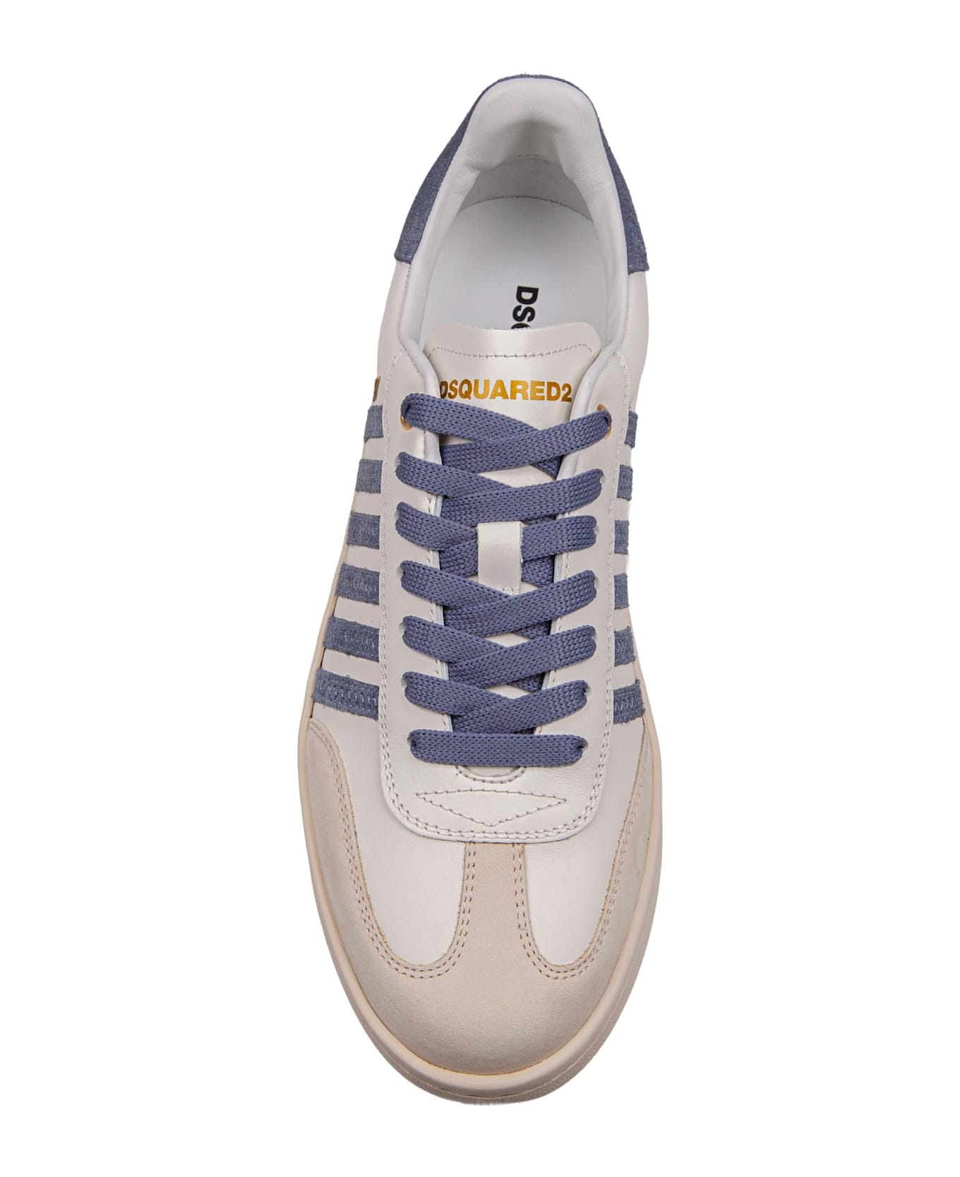 Dsquared2 Boxer Sneakers In Leather And Suede Color Milk And Blue - Milk