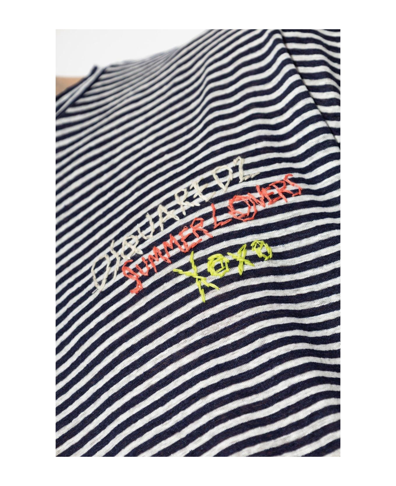 Dsquared2 Summer Lovers Logo Embroidered T-shirt - BLUE/WHITE