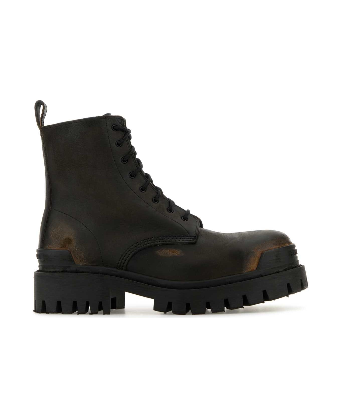 Balenciaga Brown Leather Strike Ankle Boots - BLACKBROWN