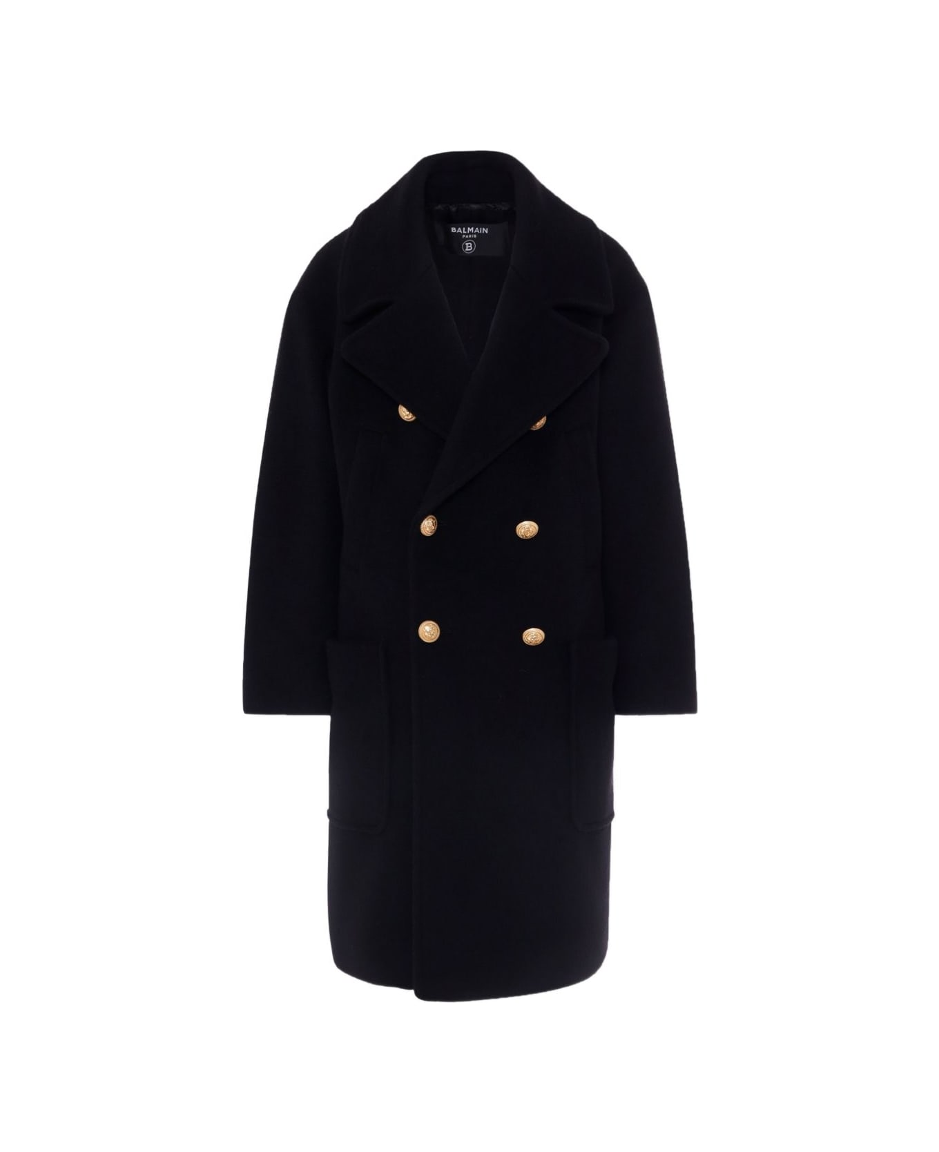 Balmain Kids Double-breasted Coat - Black