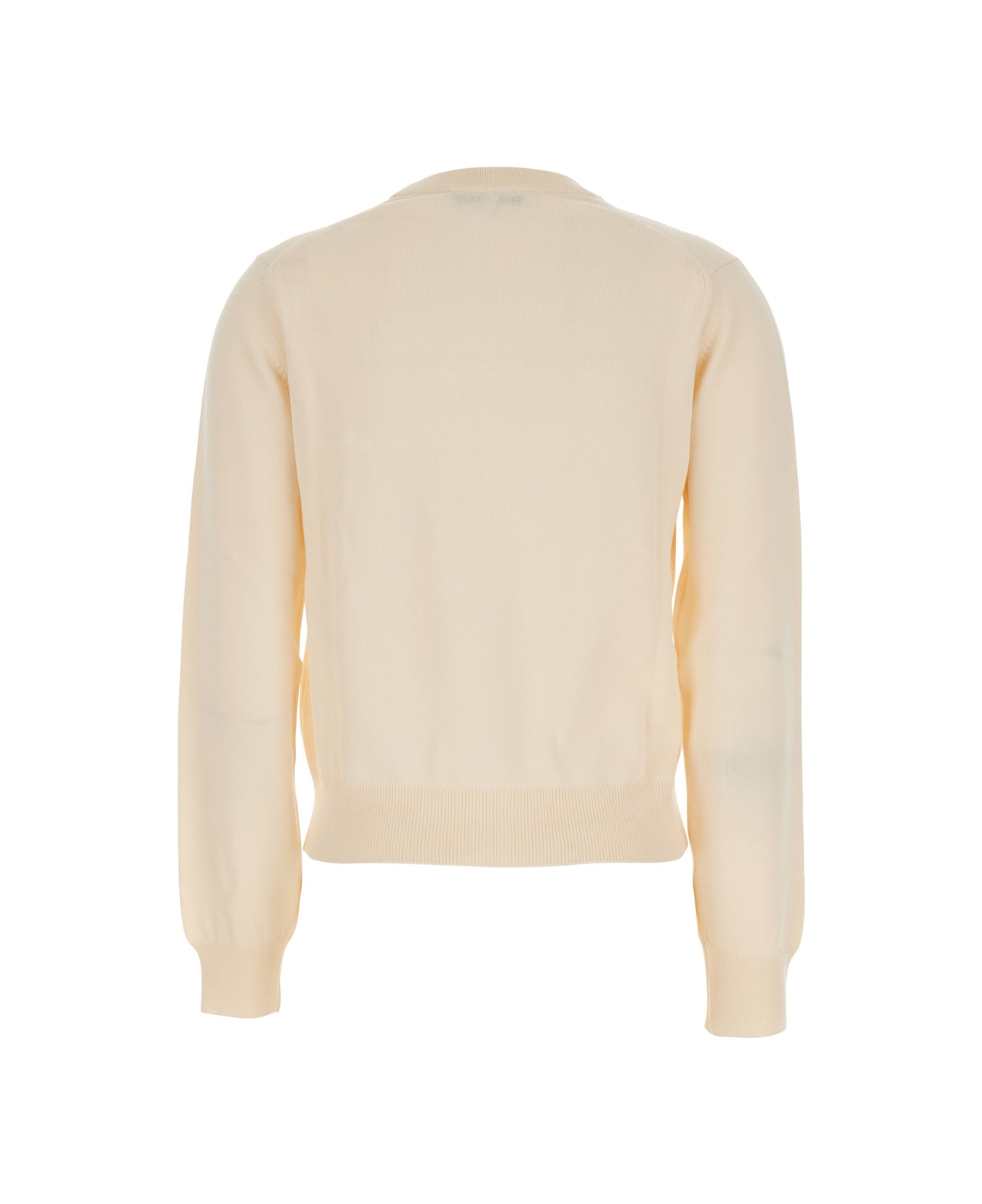 Maison Kitsuné Beige Sweater With Baby Fox Logo Patch On The Front In Wool Woman - Powder