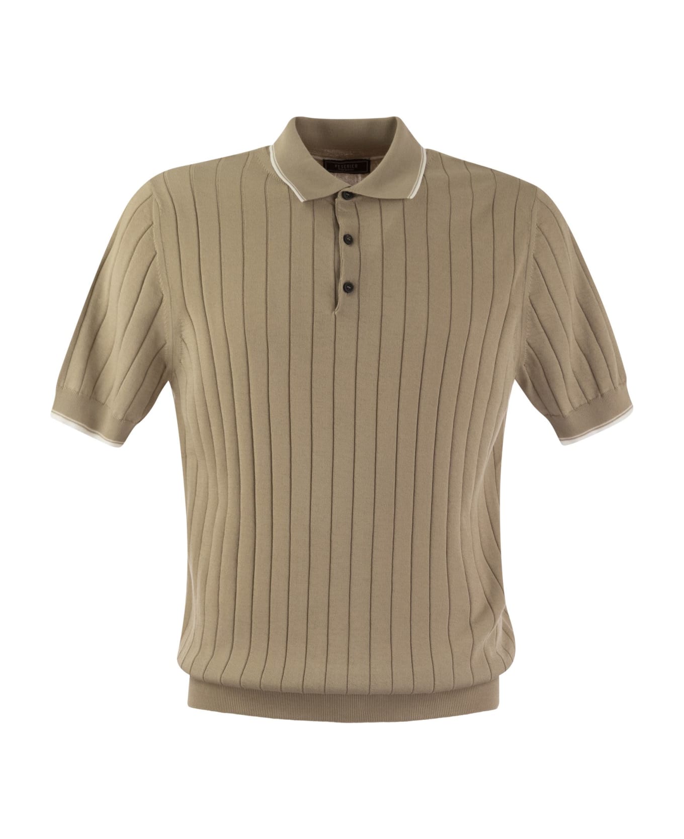 Peserico Polo Shirt In Pure Cotton Crepe Yarn With Flat Rib - Beige/white