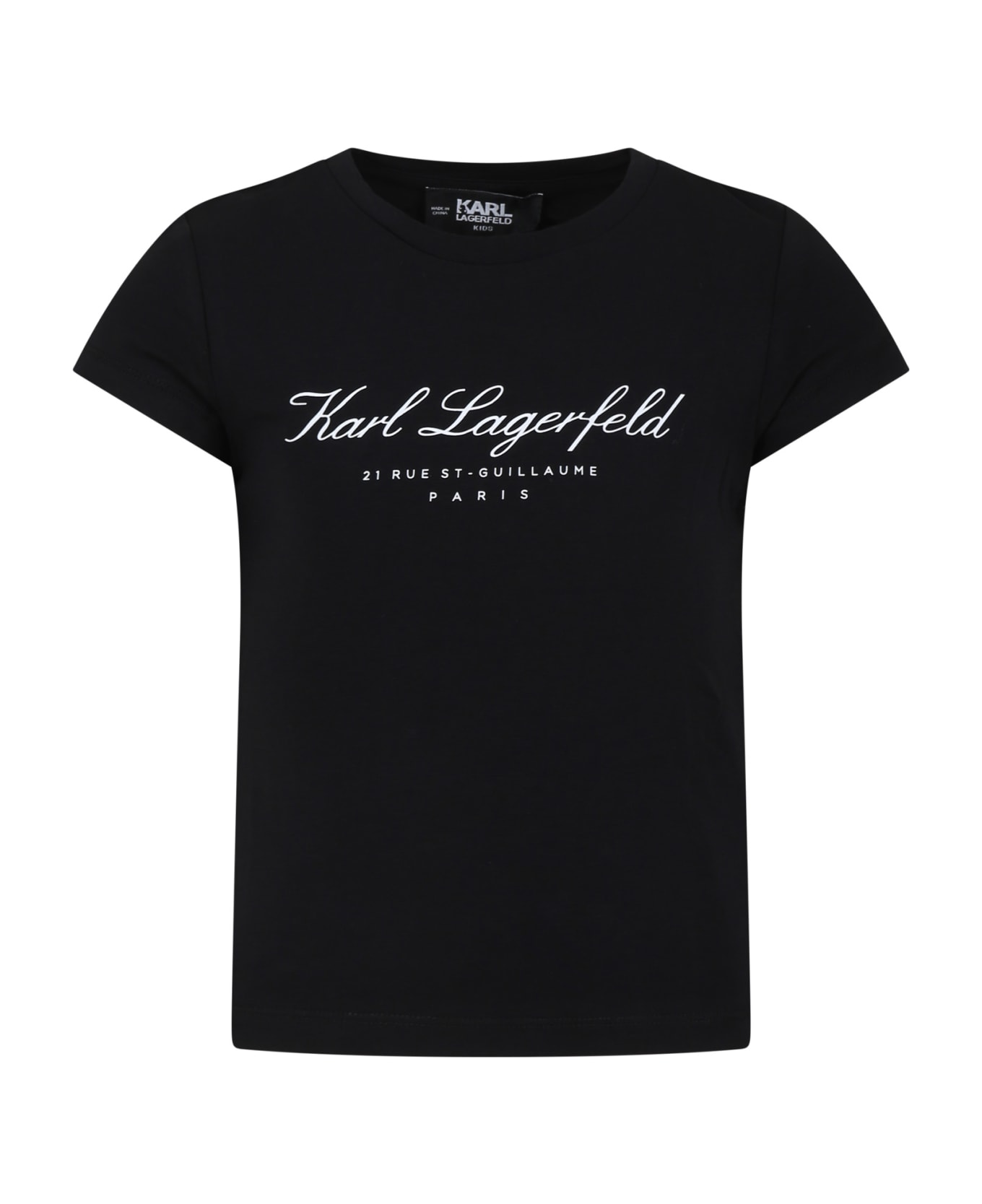 Karl Lagerfeld Kids Black T-shirt For Girl With Logo - Nero