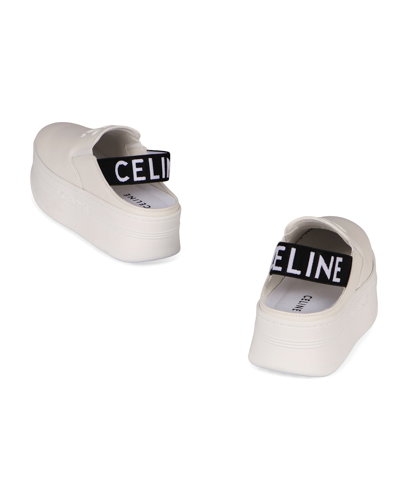 Celine Block Wedge Mules - White