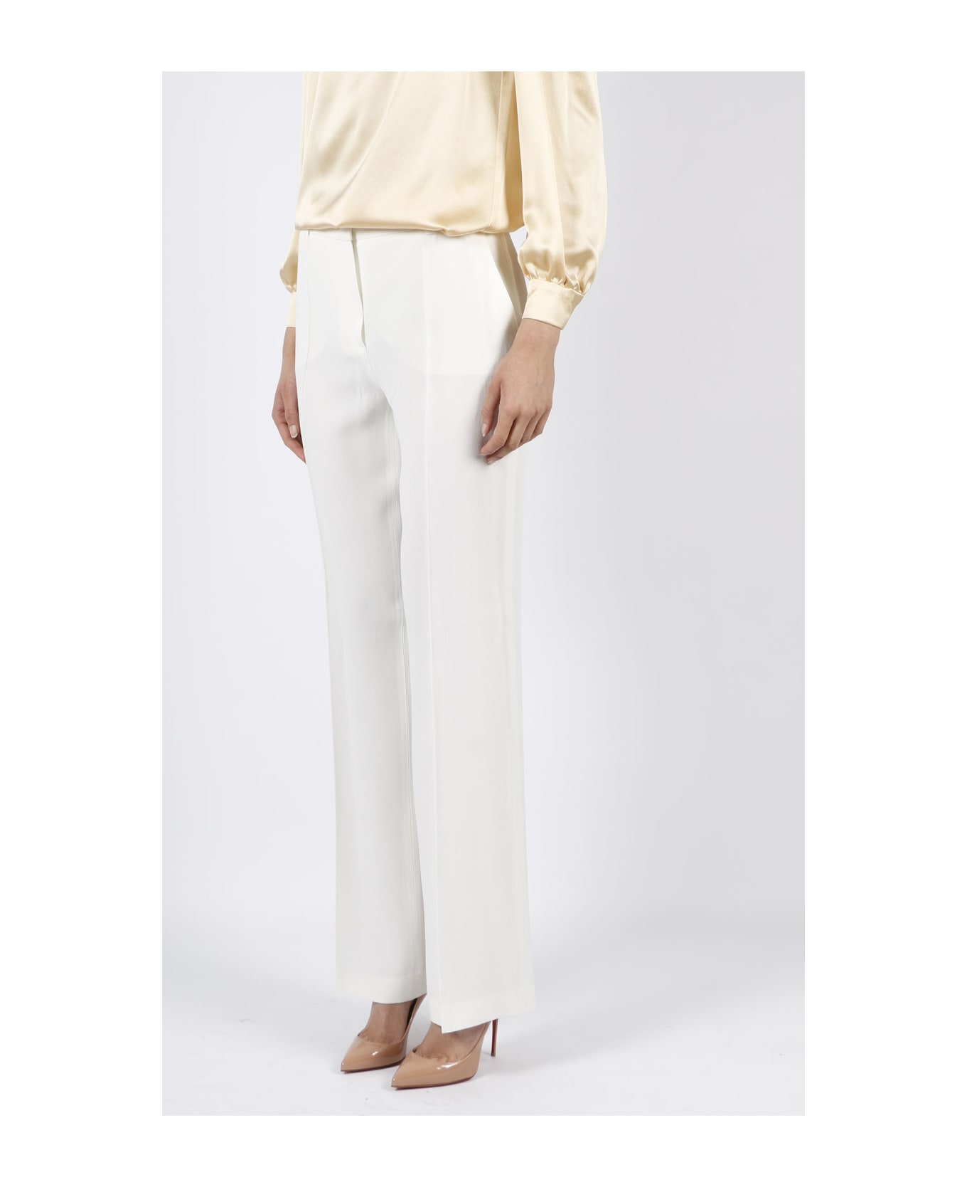 Alberta Ferretti Tailored Enver Satin Trousers - White ボトムス