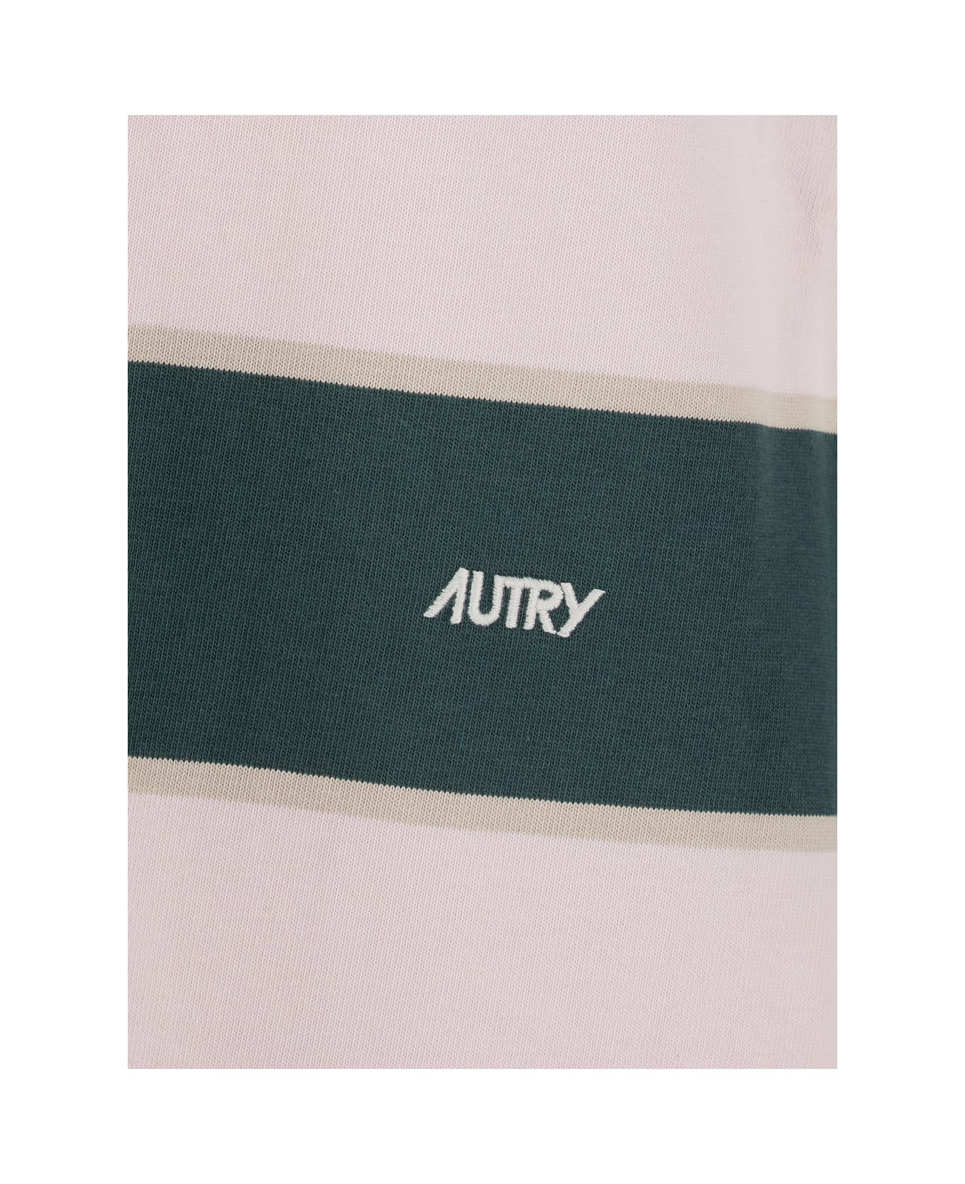 Autry Pink Polo Shirt With Classic Collar And All-over Striped Motif In Cotton Man - Pink