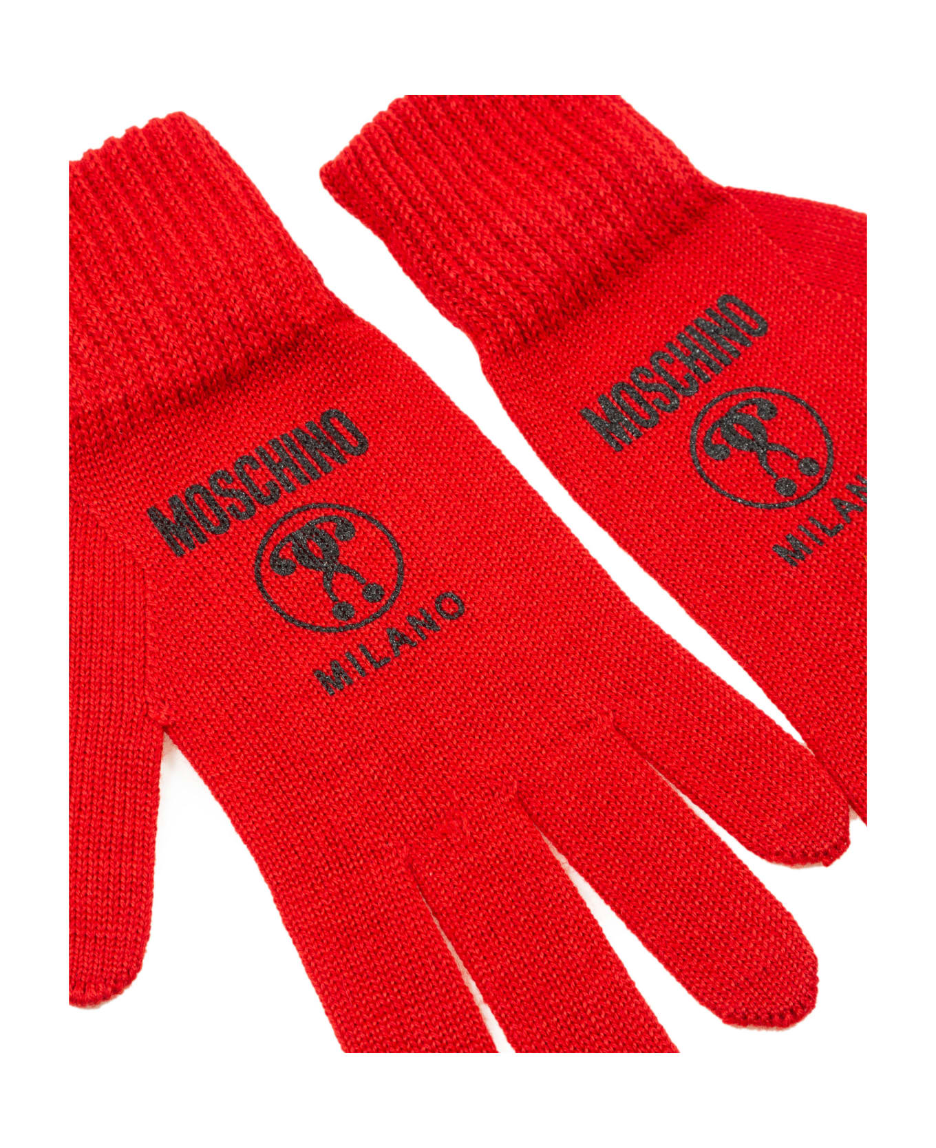 Moschino Double Question Mark Wool Gloves - Red
