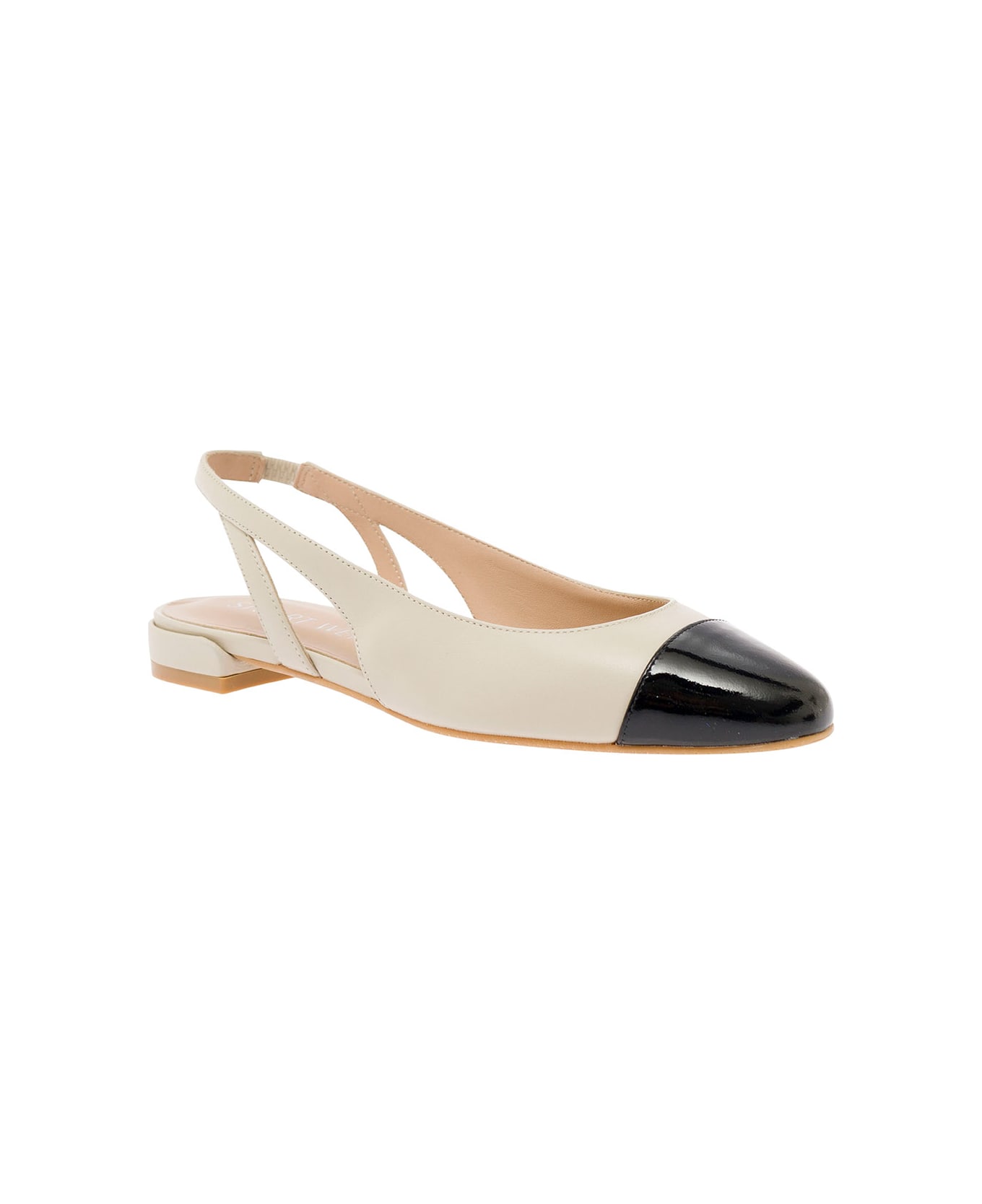 Stuart Weitzman White Slingback With Contrasting Toe In Smooth Leather Woman - White フラットシューズ