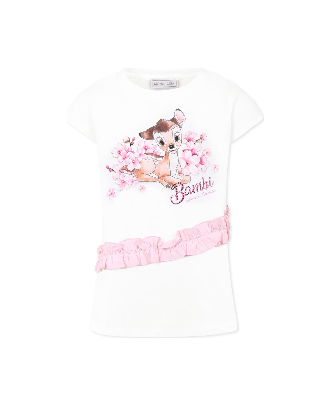 Monnalisa White T-shirt For Girl With Bambi - White
