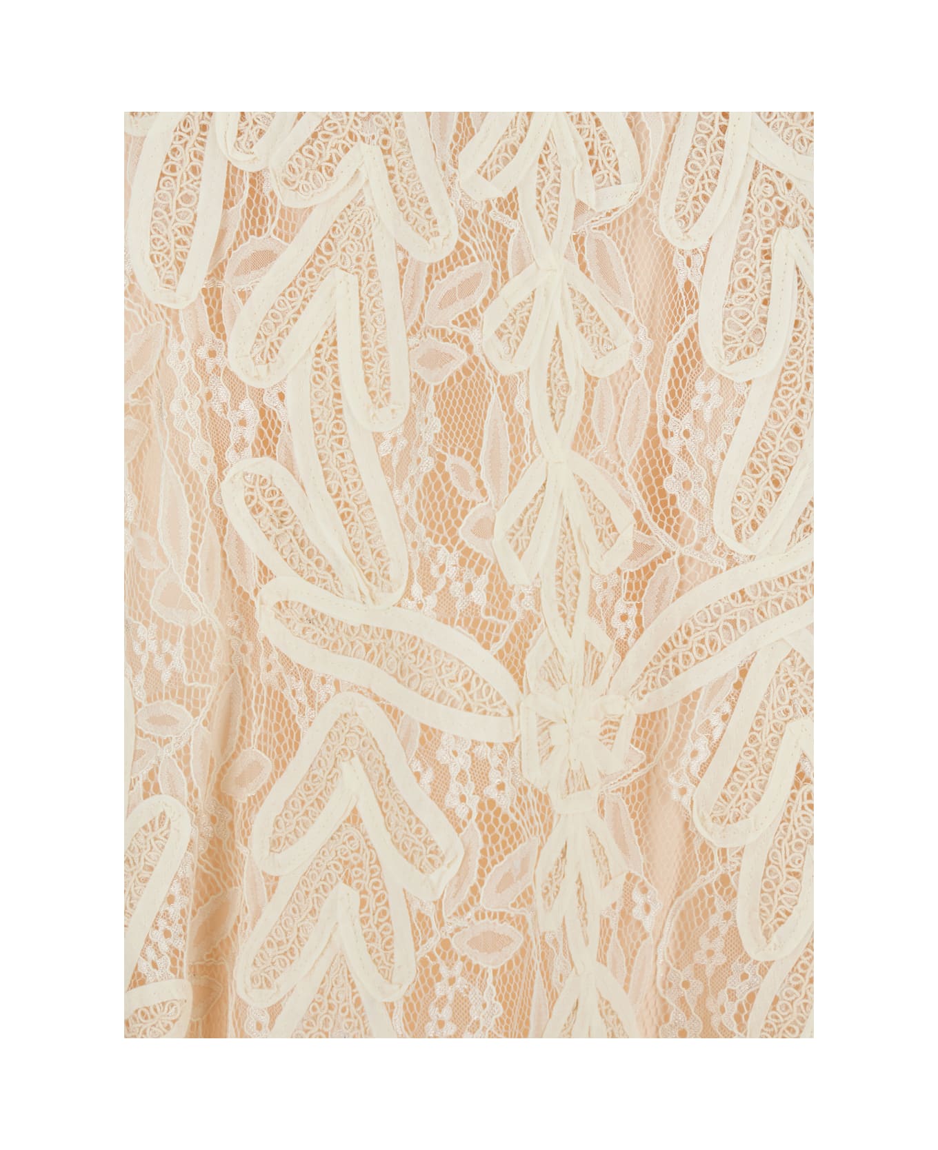 Parosh Beige Long Skirt With All-over Lace Embroidery In Tech Fabric Woman - Beige