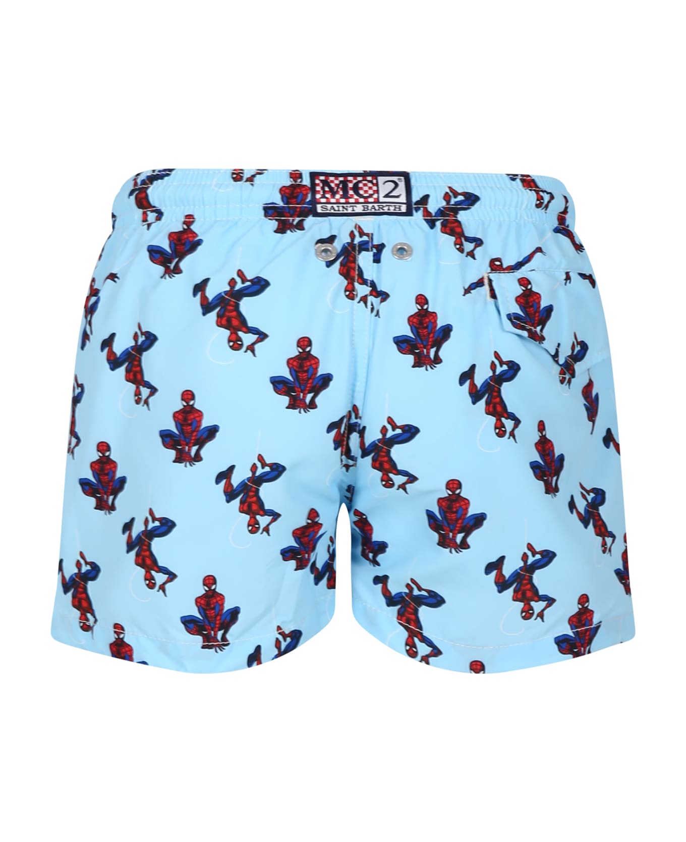 MC2 Saint Barth Light Blue Swim Shorts For Boy With Spiderman Print - Light Blue