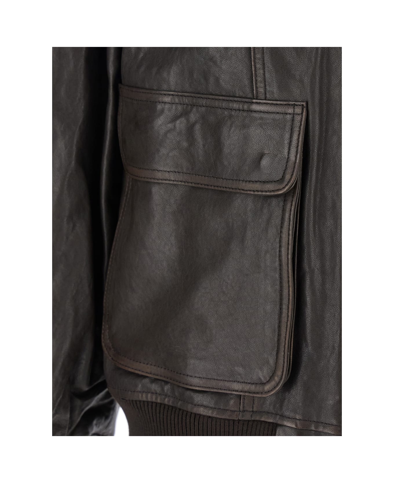 Dunst Brown Jacket With Two Front Pockets And Distressed Effect In Leather Woman - Brown