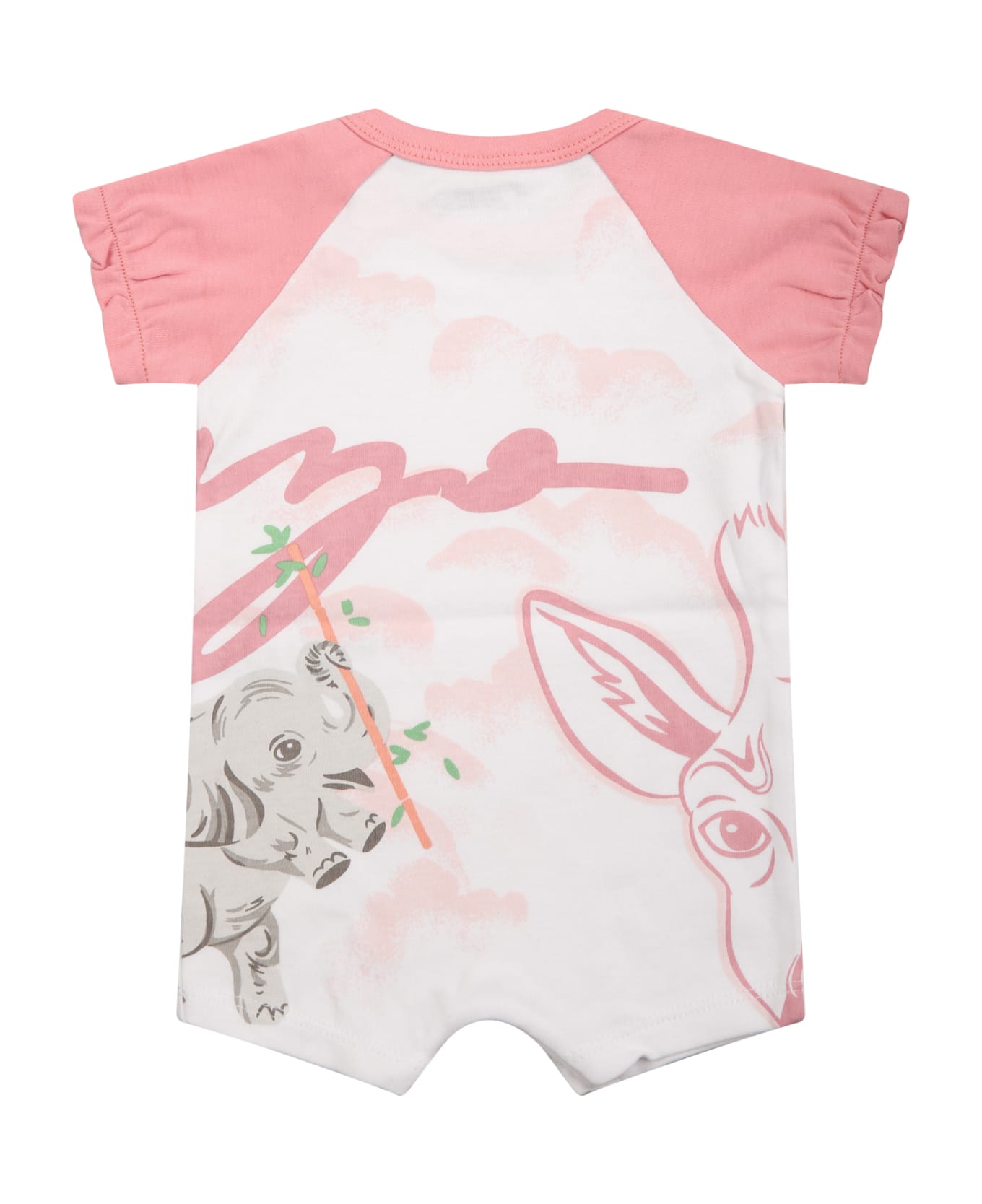 Kenzo Kids Pink Romper For Baby Girl With Animals And Logo - Multicolor