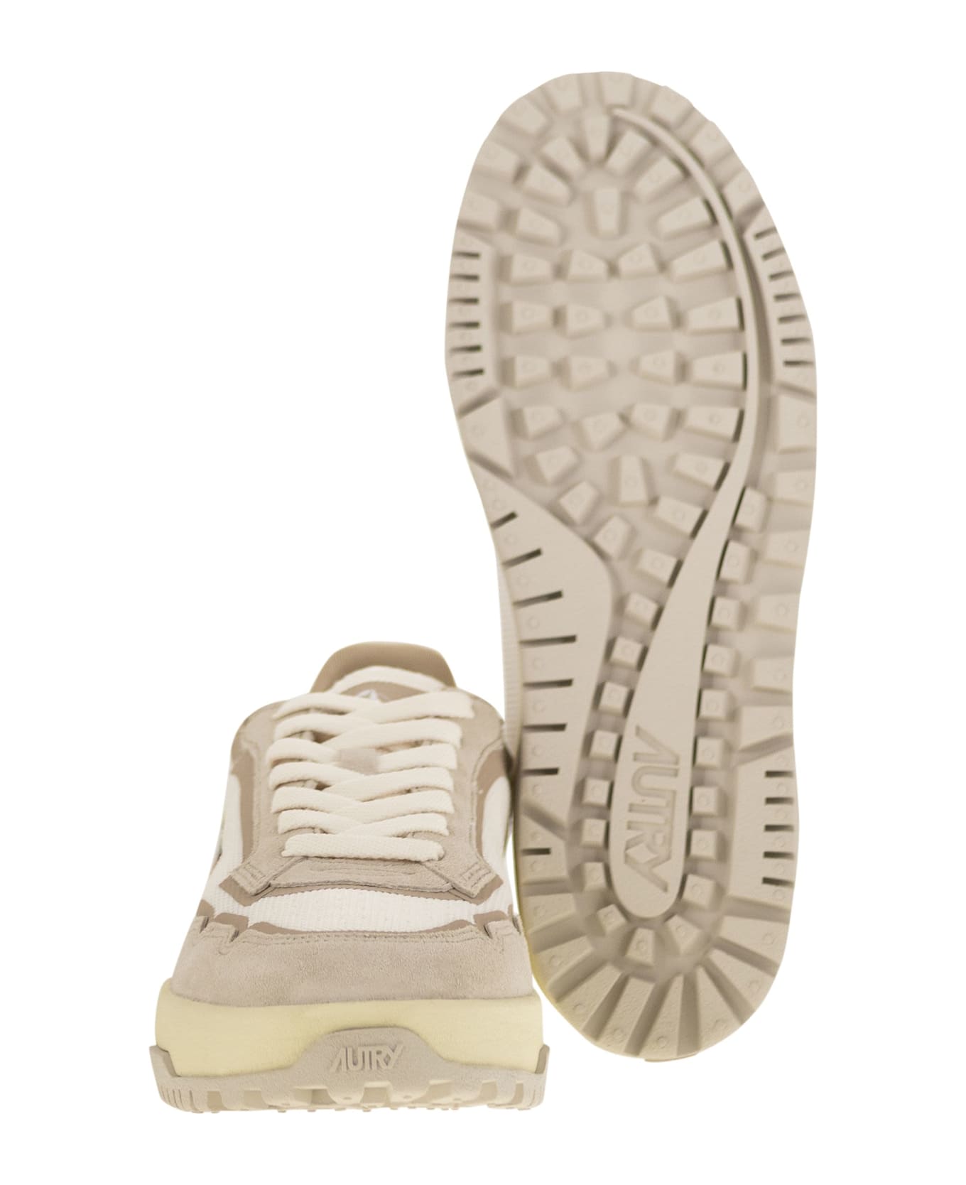 Autry Wildpace - Fabric And Suede Trainers - White/sand