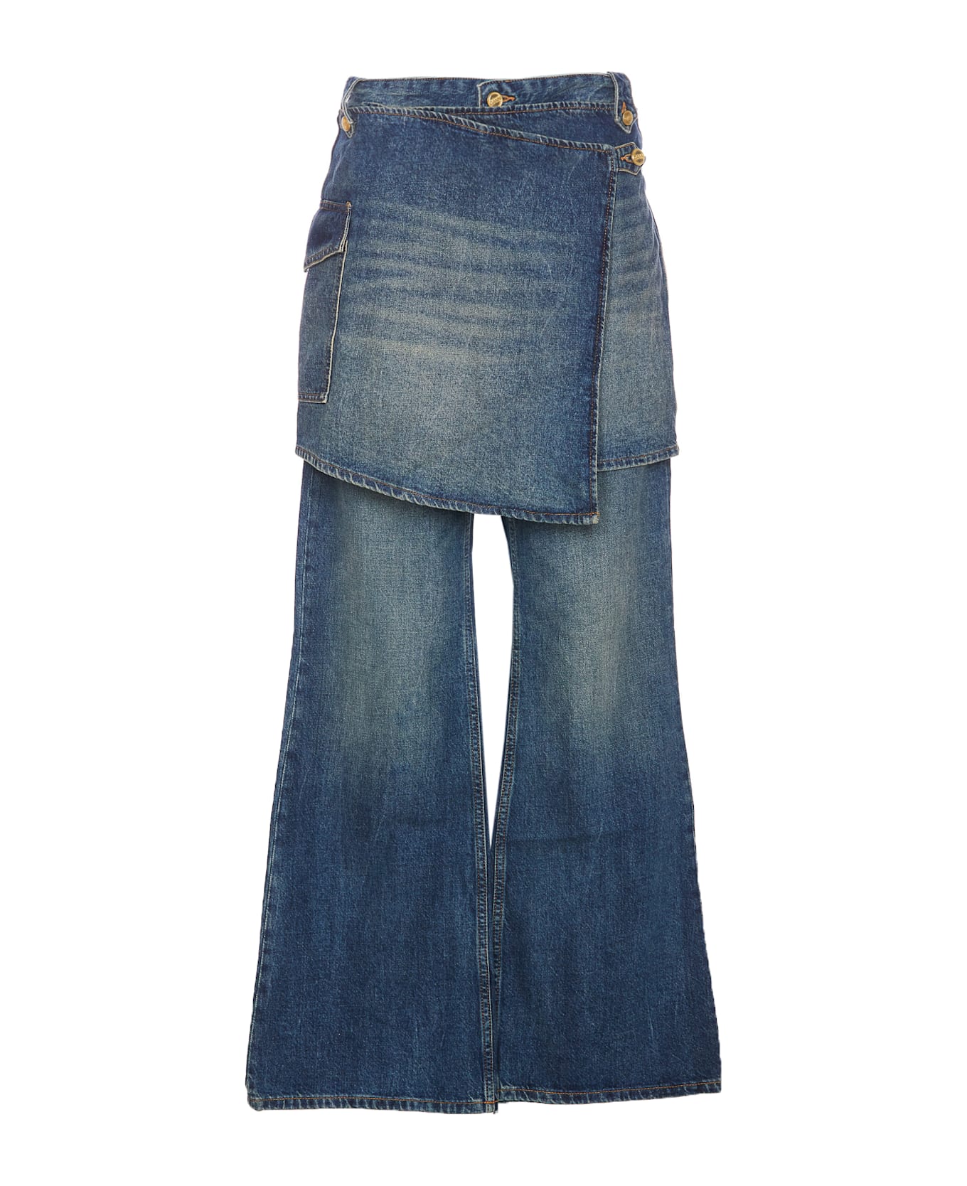 Ganni Washed Flared Skirt Jeans - Blue