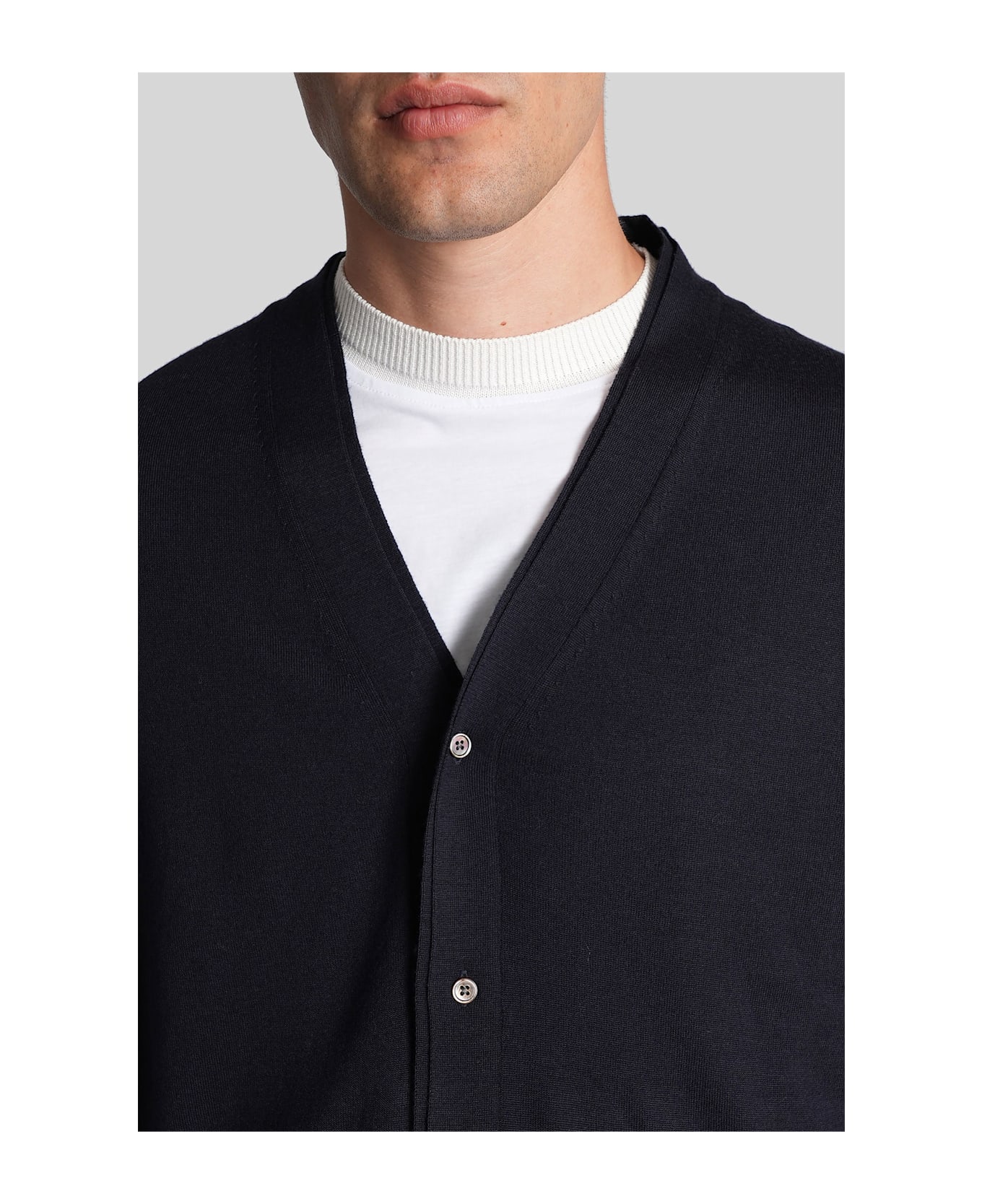 Low Brand K155 Cardigan In Blue Wool - blue