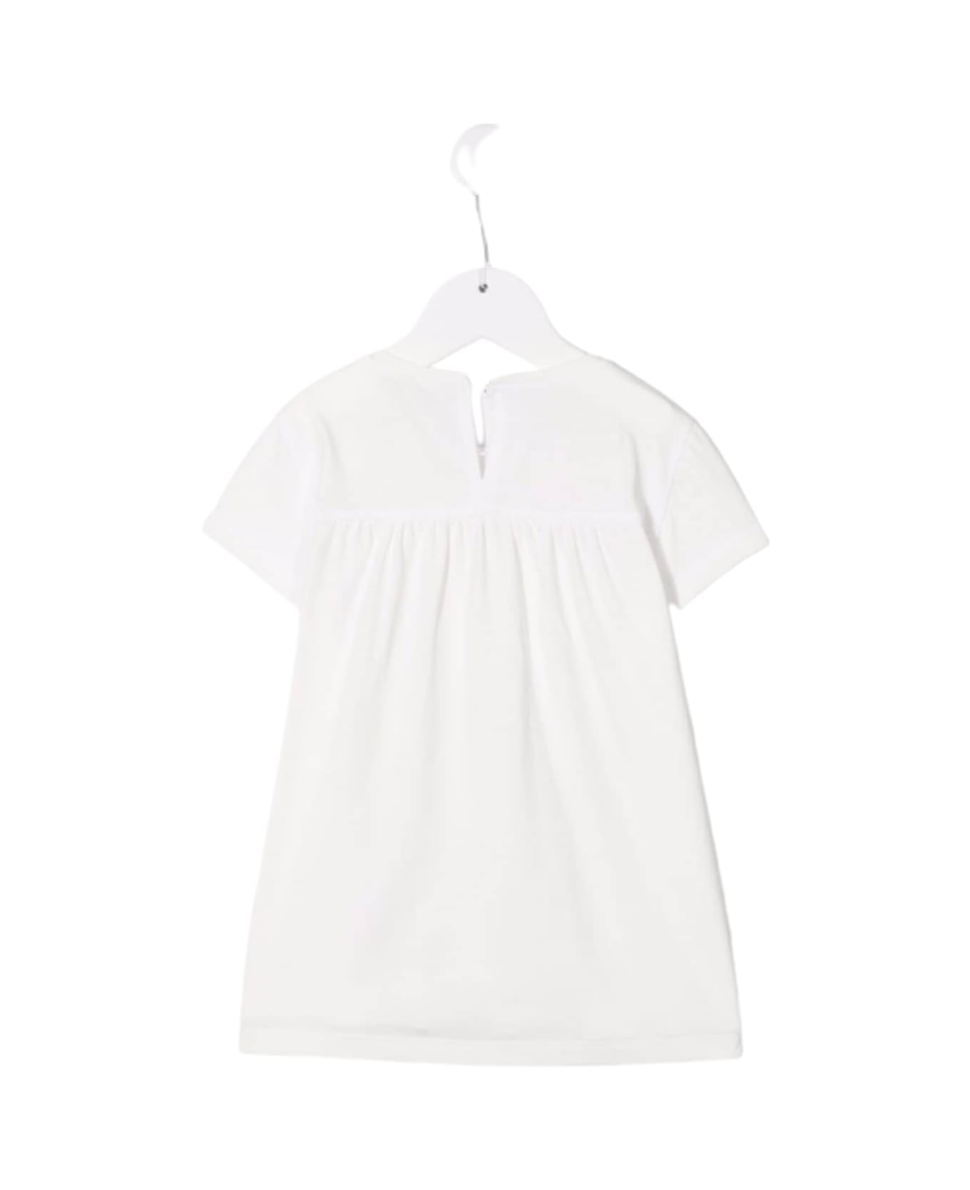 Monnalisa Maxi Cotton T-shirt With Floral Print - White