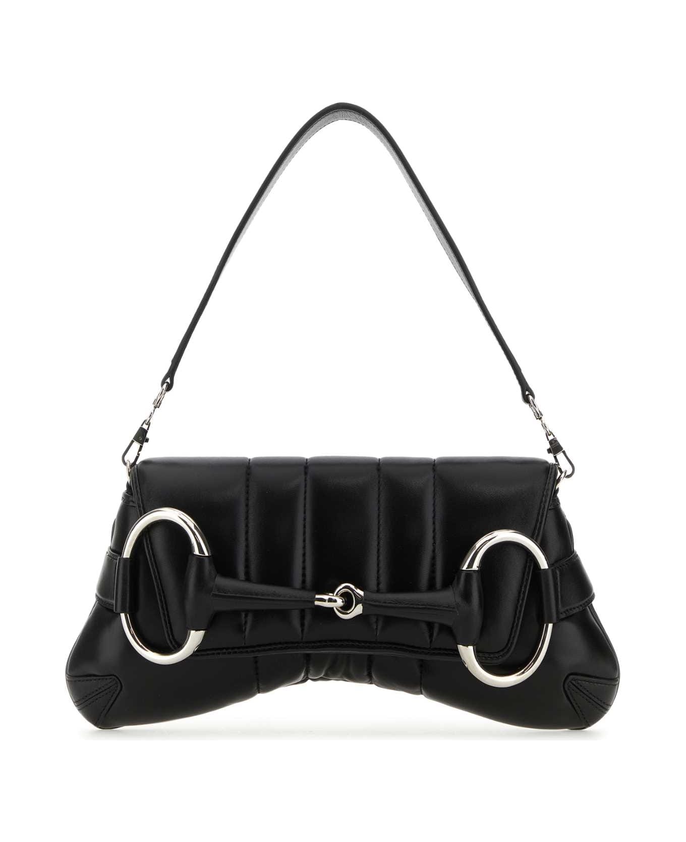 Gucci Black Medium Gucci Horsebit Chain Leather Shoulder Bag - 1000