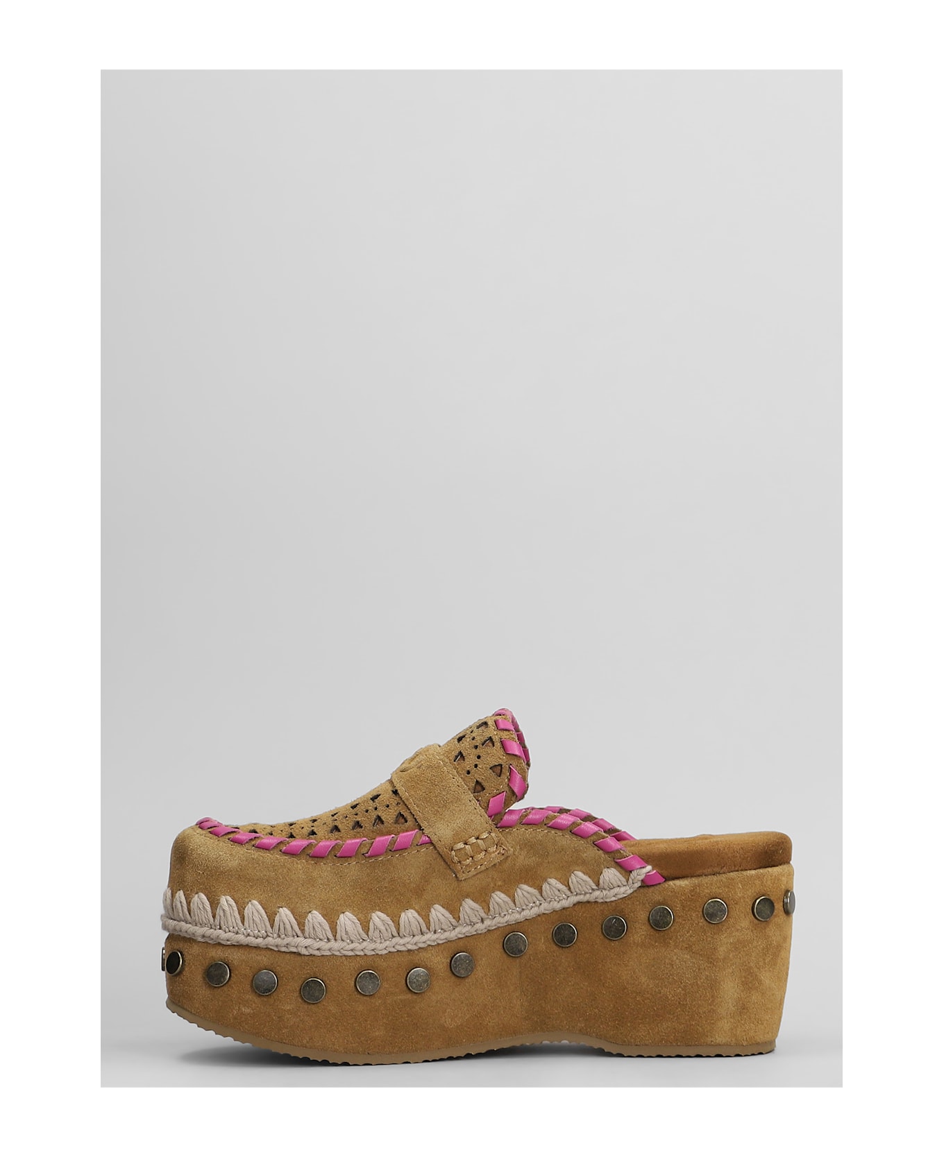 Mou Clog Leather Slipper-mule In Leather Color Suede - leather color