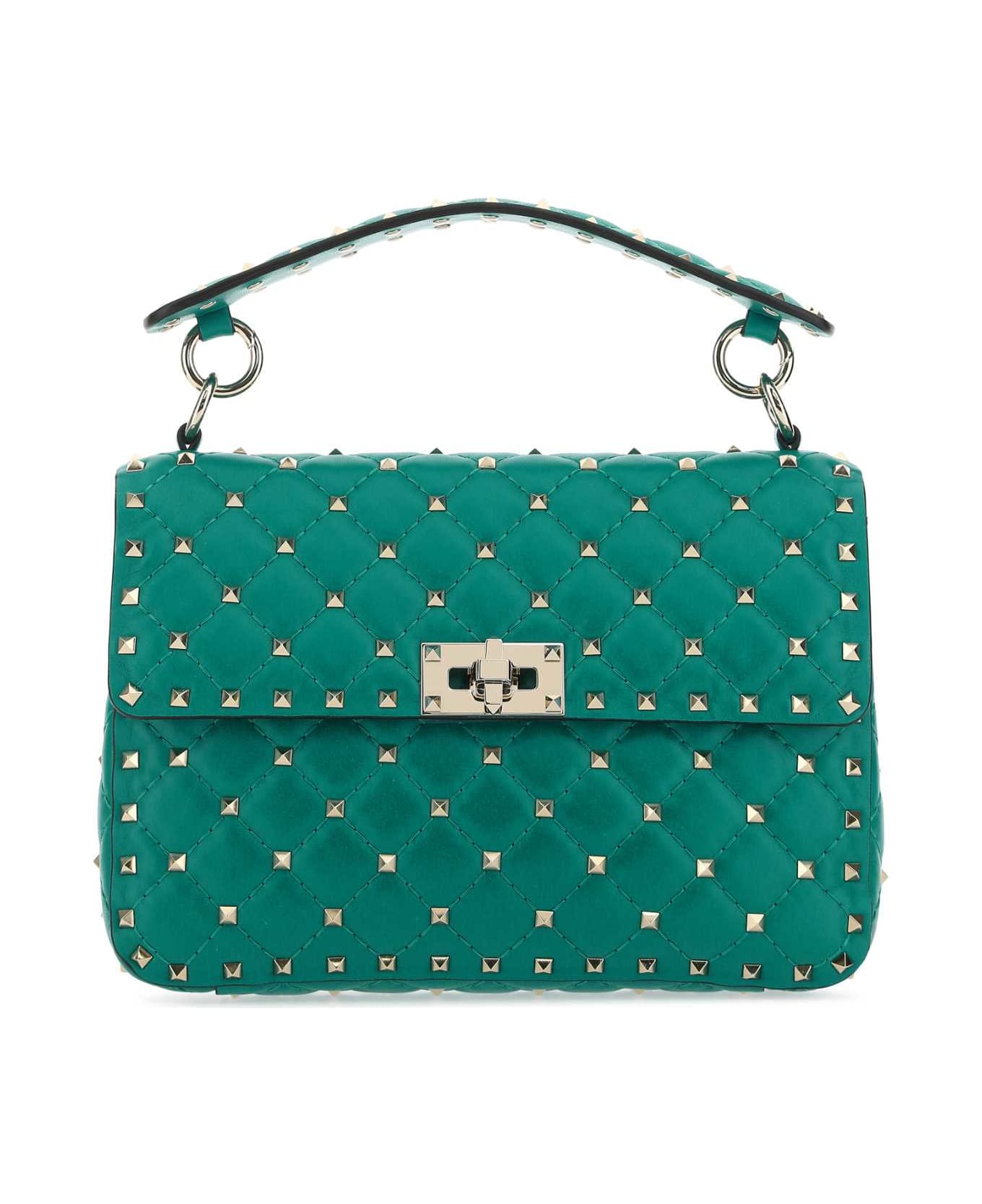Valentino Garavani Teal Green Nappa Leather Medium Rockstud Spike Handbag - PVE